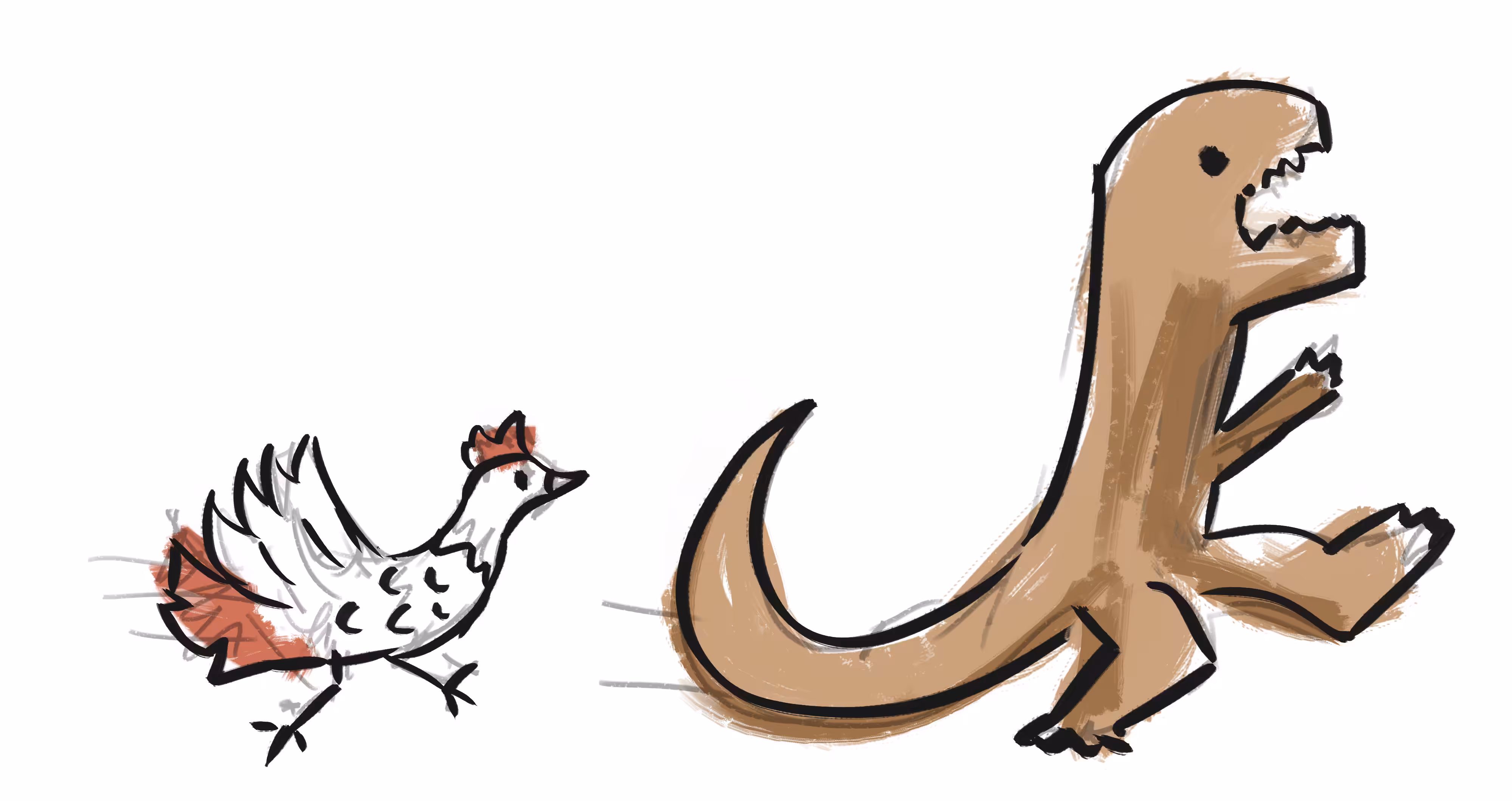 A Chicken Chasing a Dinosaur 