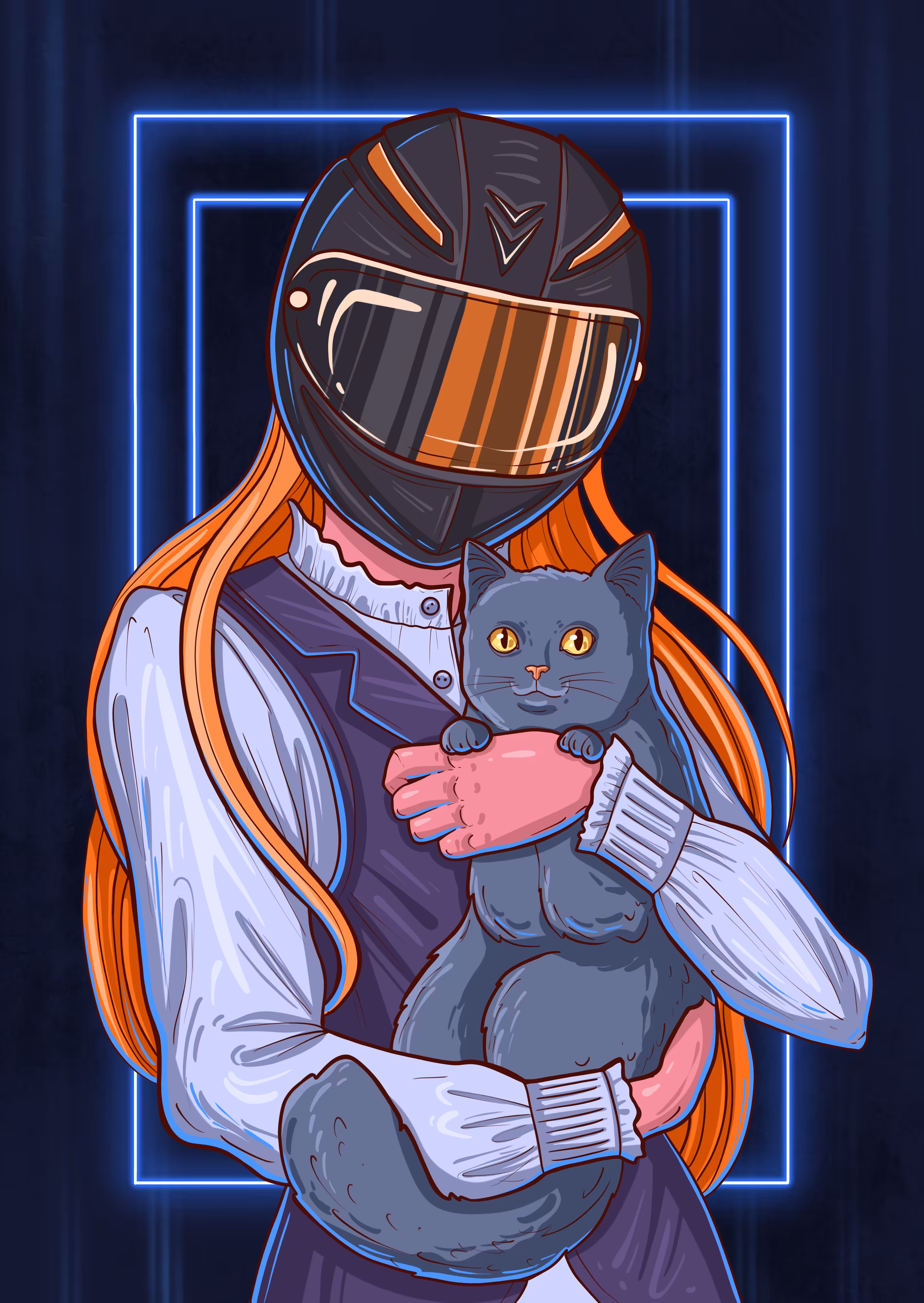 The girl and cat are always together