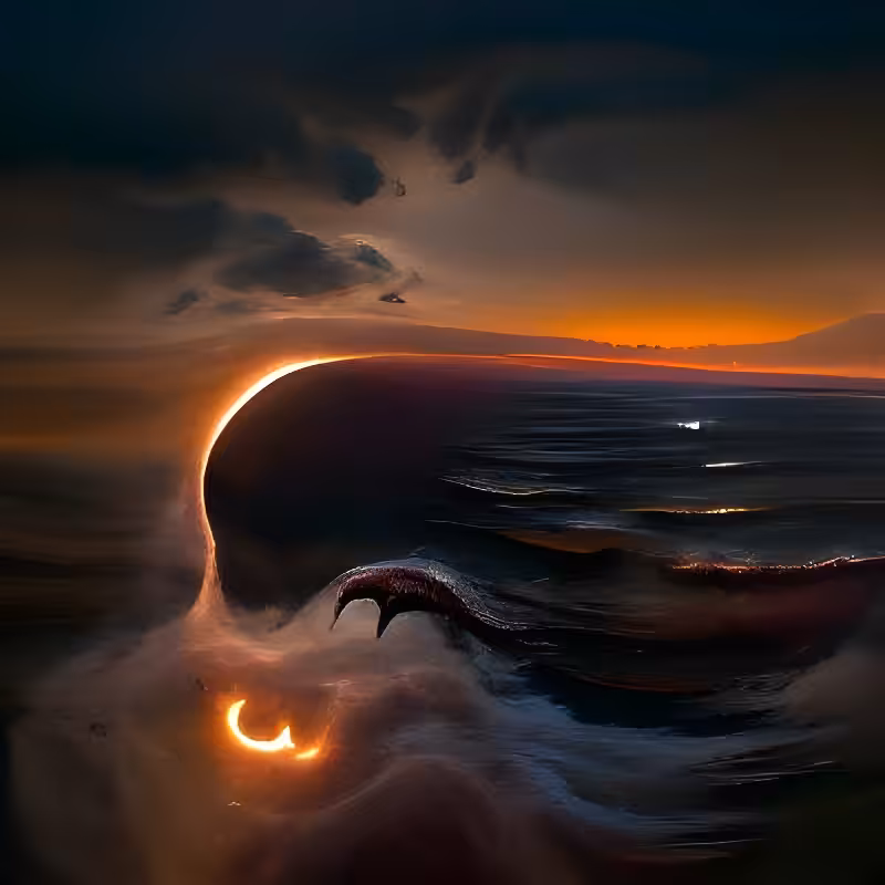 AI MASTERPIECE #1248 - SUNSET OVER THE OCEAN DURING SOLAR ECLIPSE