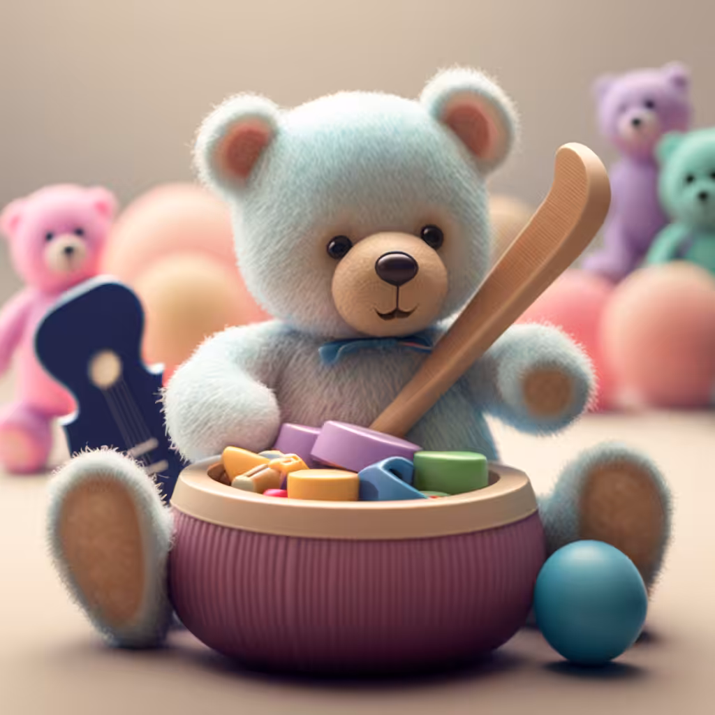 Teddy bear cooks his own food