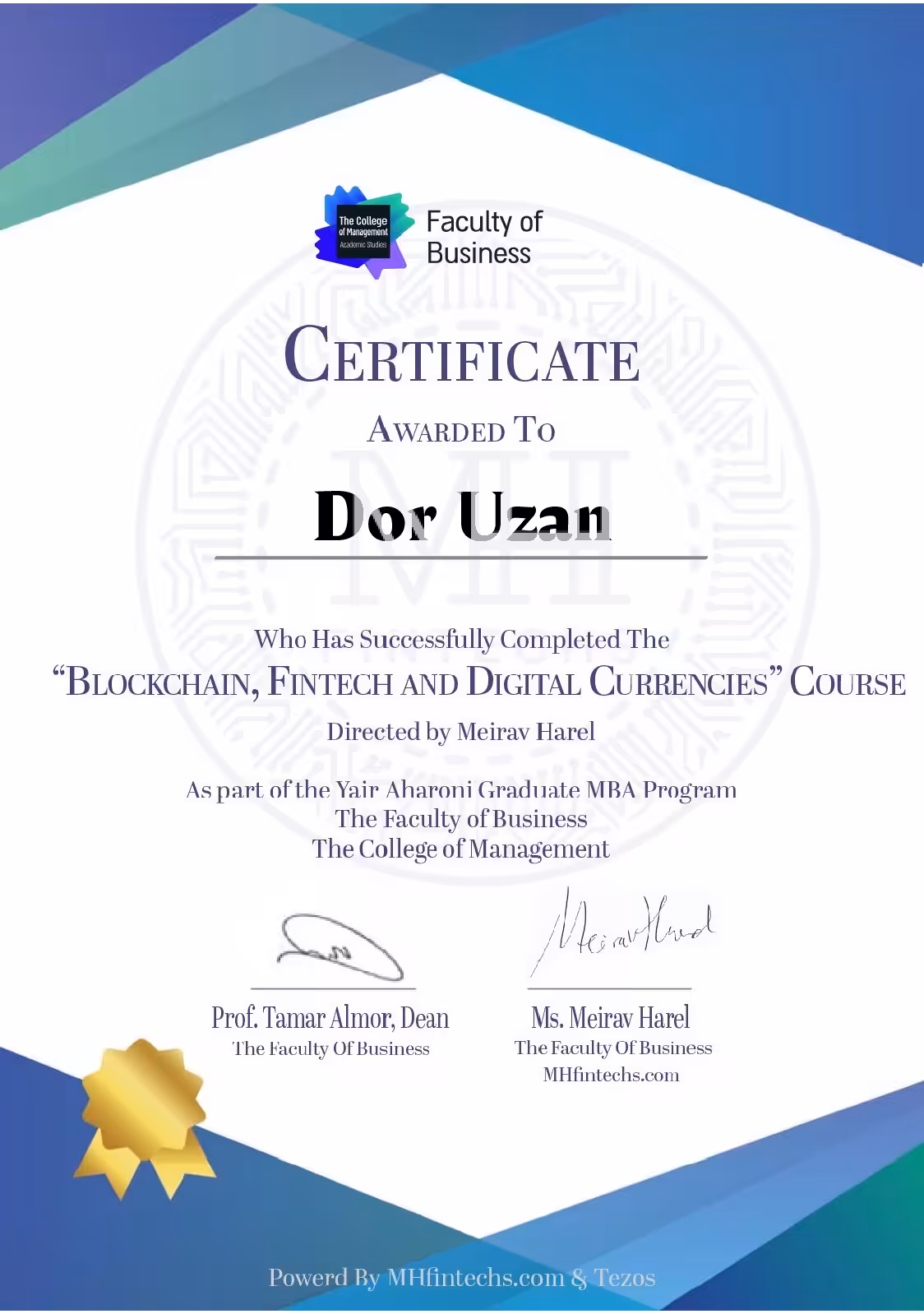 Graduation Diploma of "Blockchain, Fintech & Digital Currencies" Course 