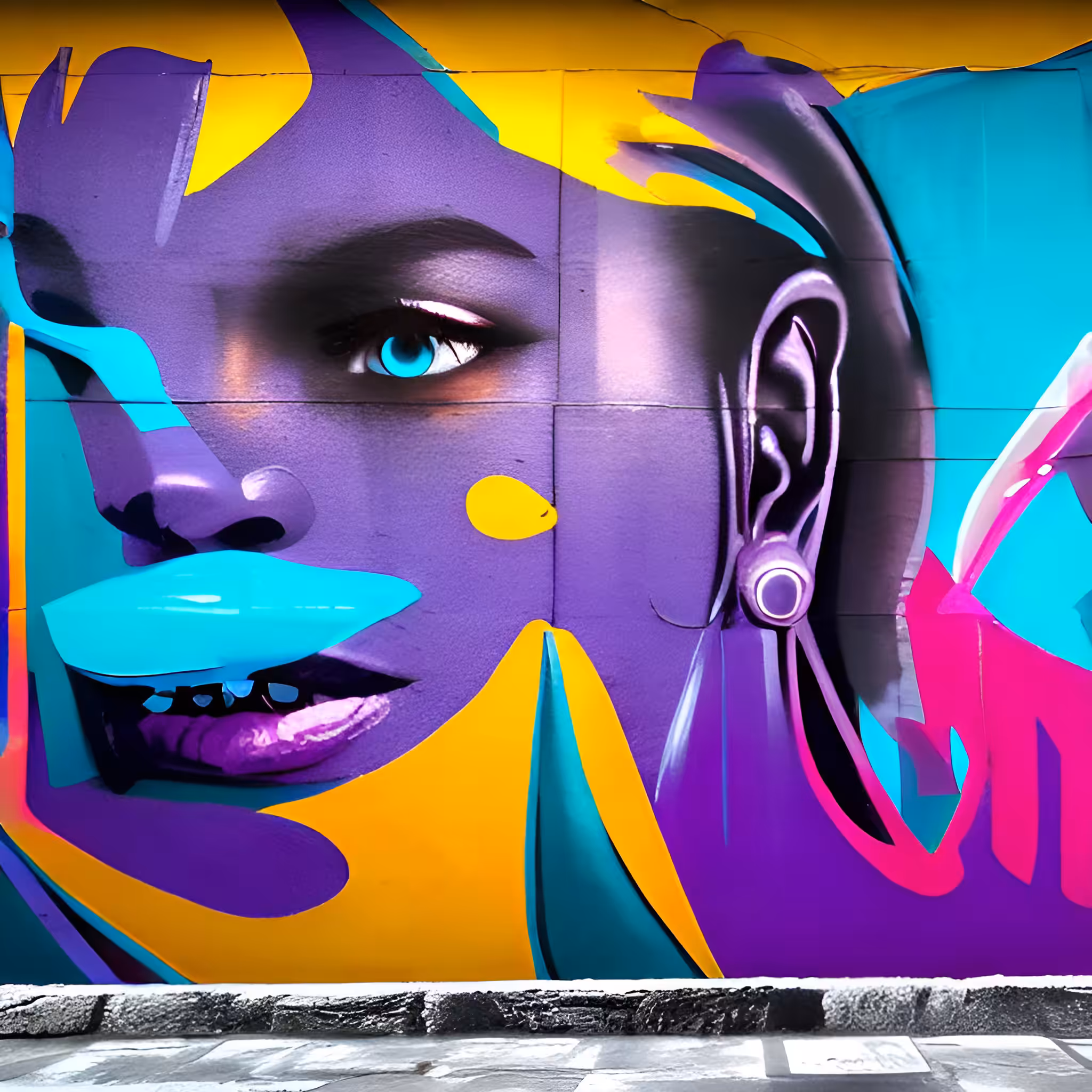 Neon Art: Purple Face Street Art