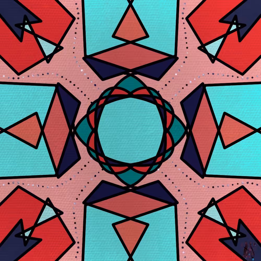 Echoes of Intuition: Kaleidoscope in Teal and coral