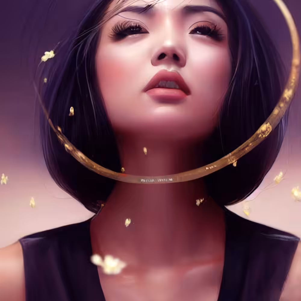 Beautiful asian girl and small flowers animation