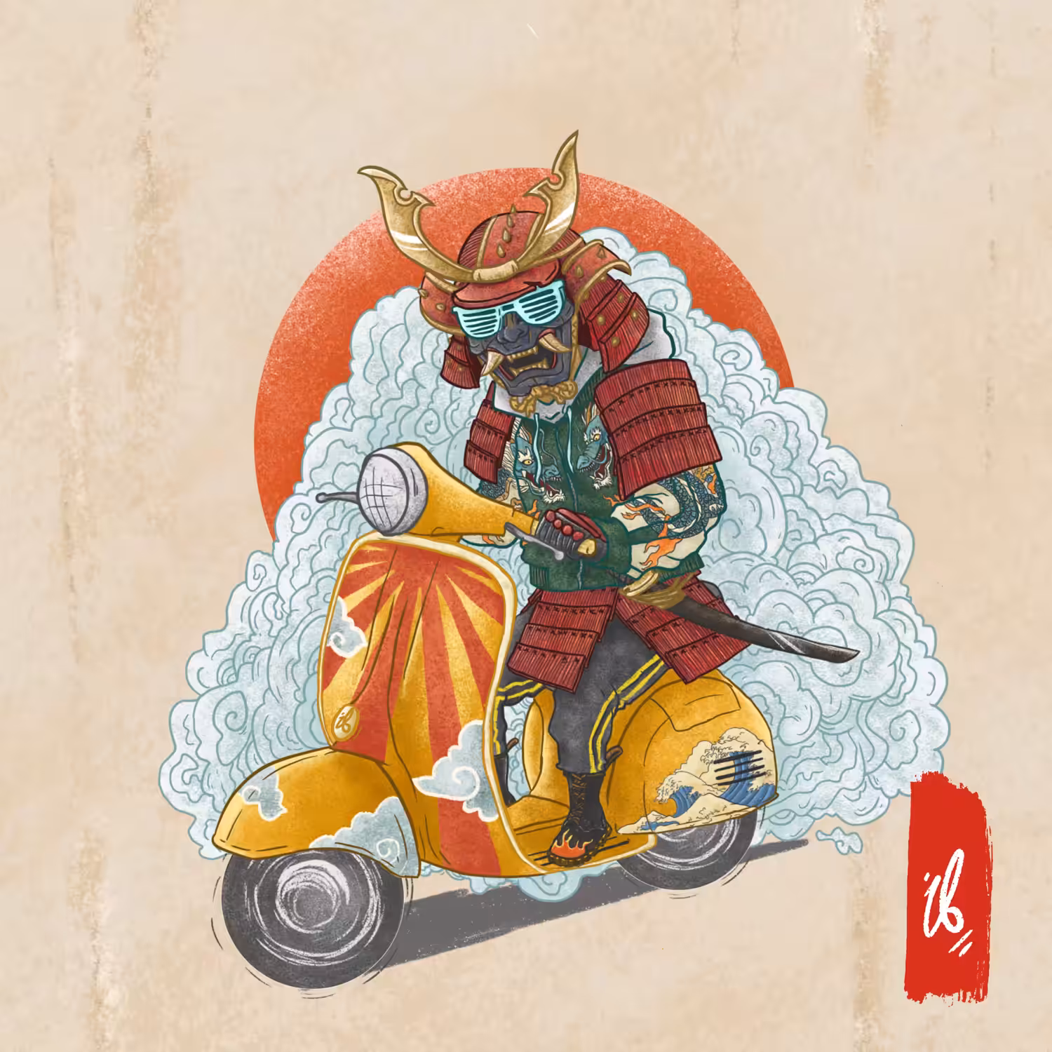 Ronin ride Vespa Animation