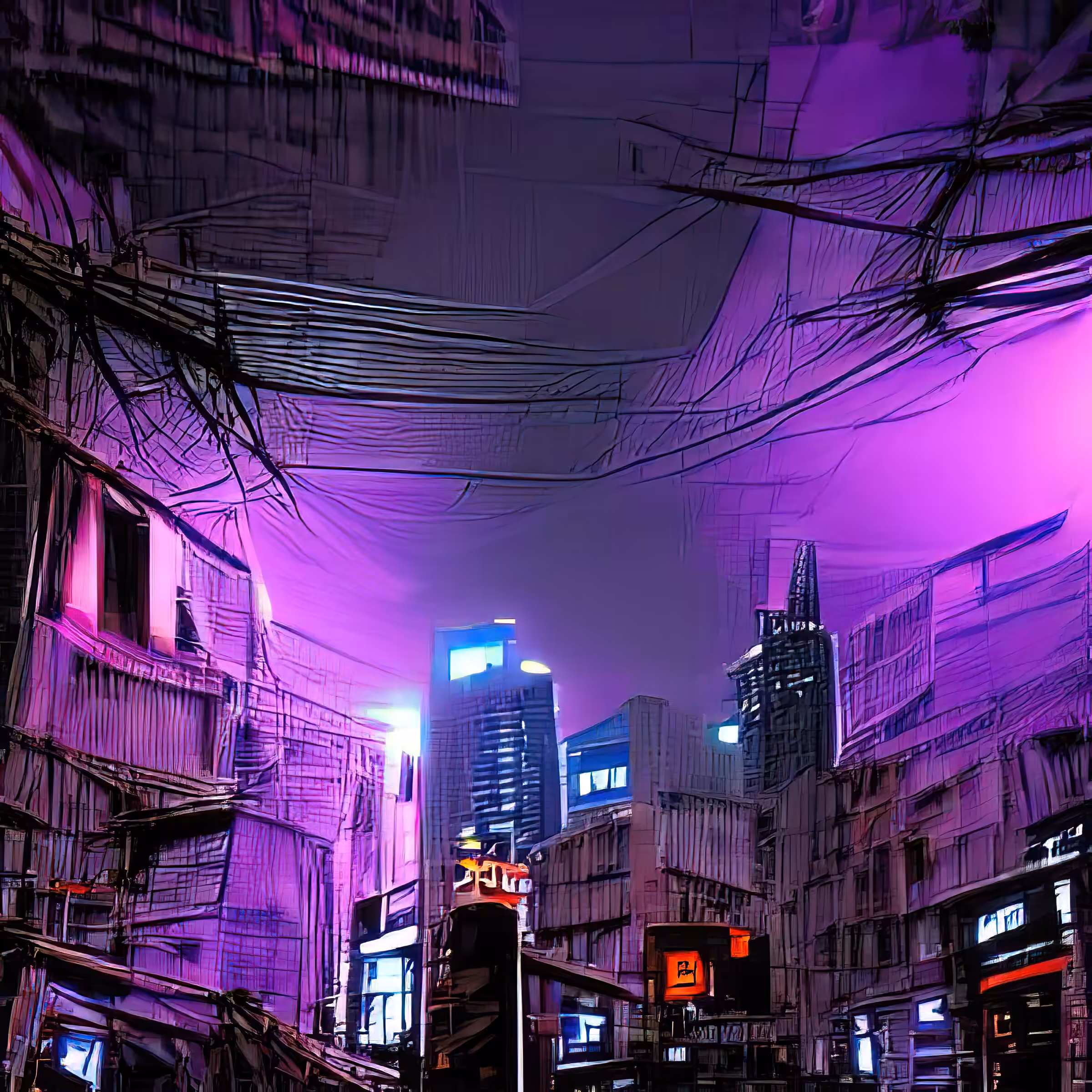 streets of cyberpunk city purple light cBTrJ20YW2qJEG2aCdUM