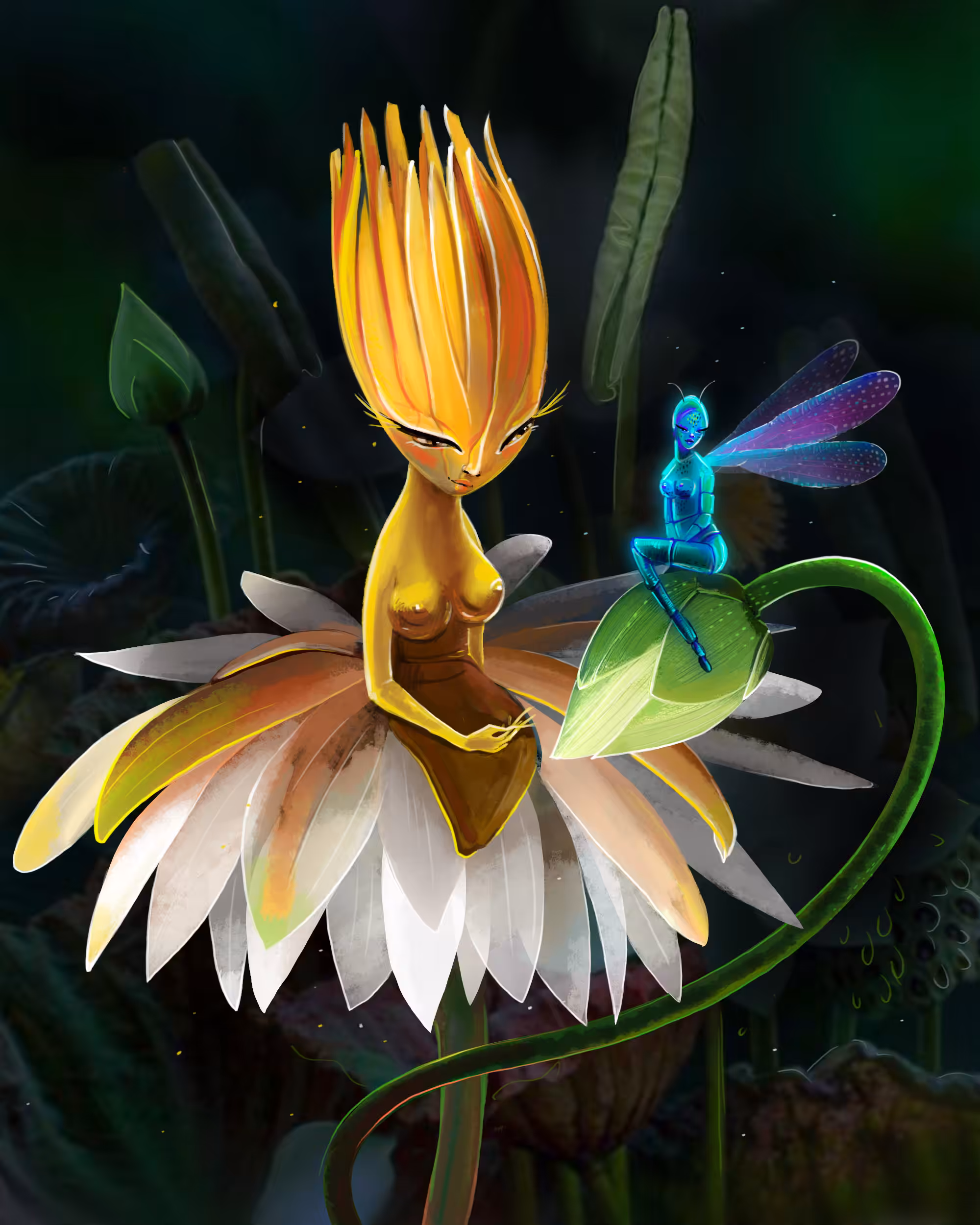 Dragonfly with lily