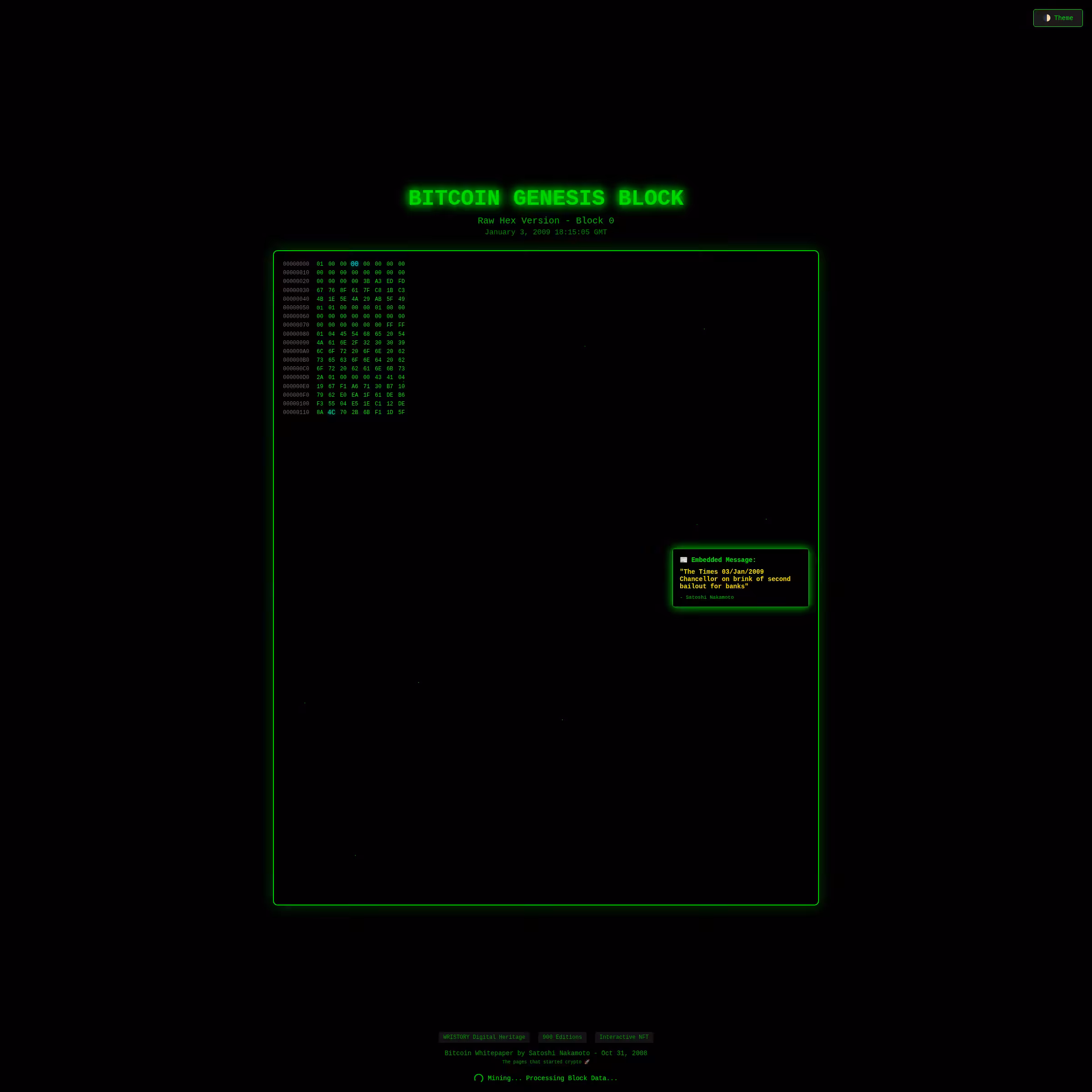 Bitcoin Genesis Block - Interactive  Art | Block 0 | Jan 3, 2009