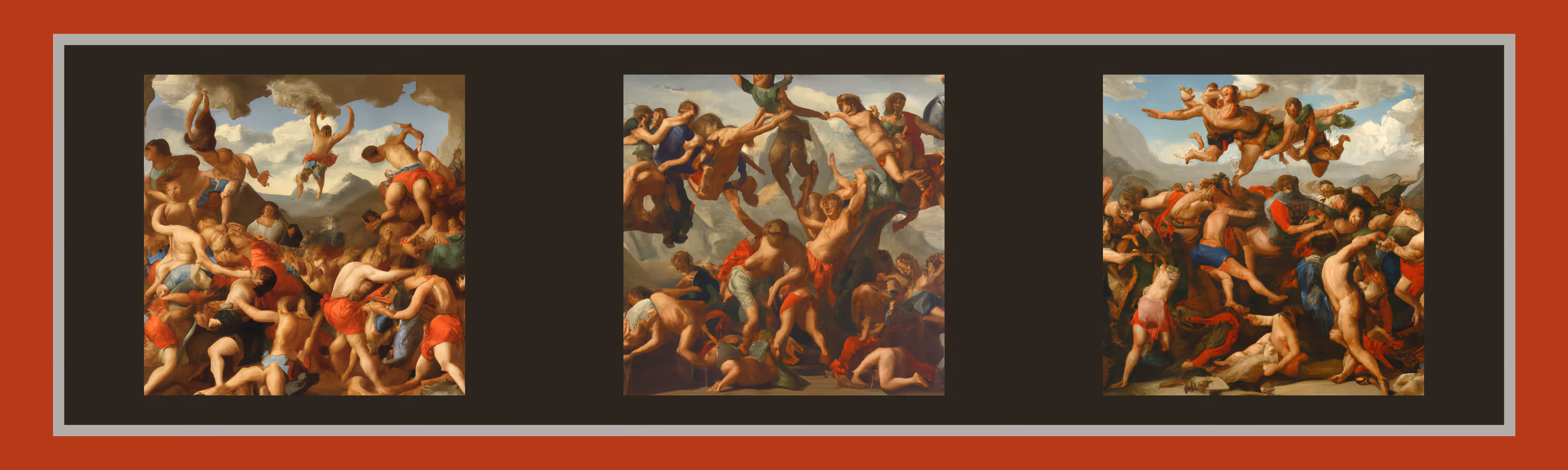 Three Panels Depicting the Wrestling of the Gods