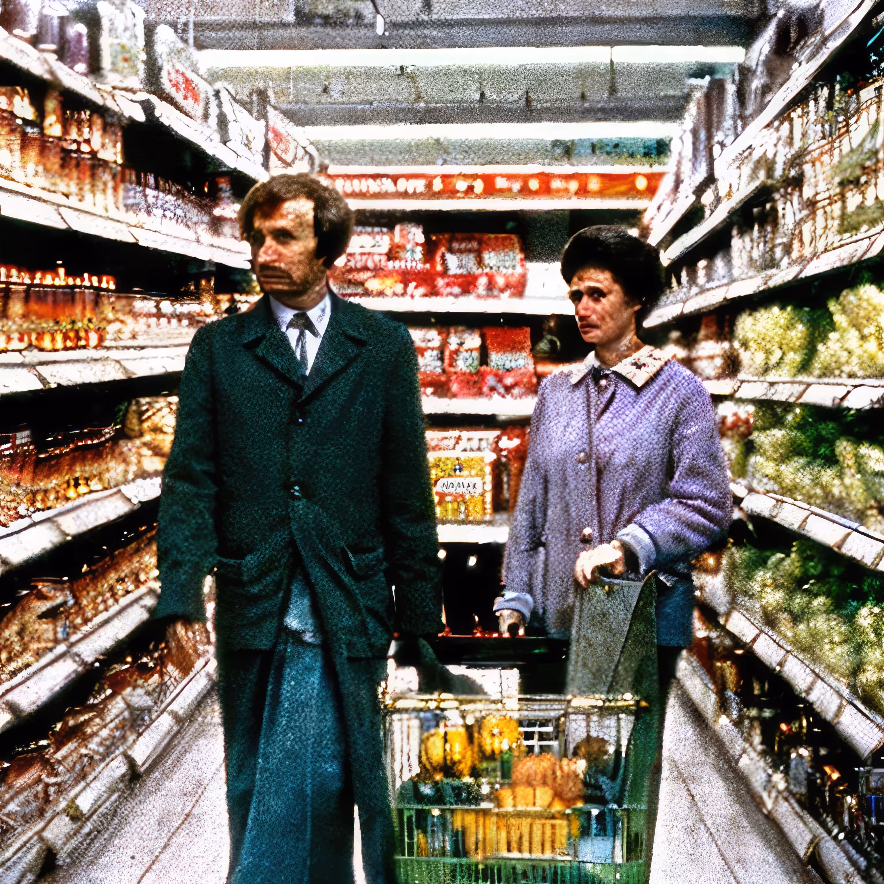 6 East Berliners shopping in a socialist supermarket - Kaufhalle- in the early 1980s