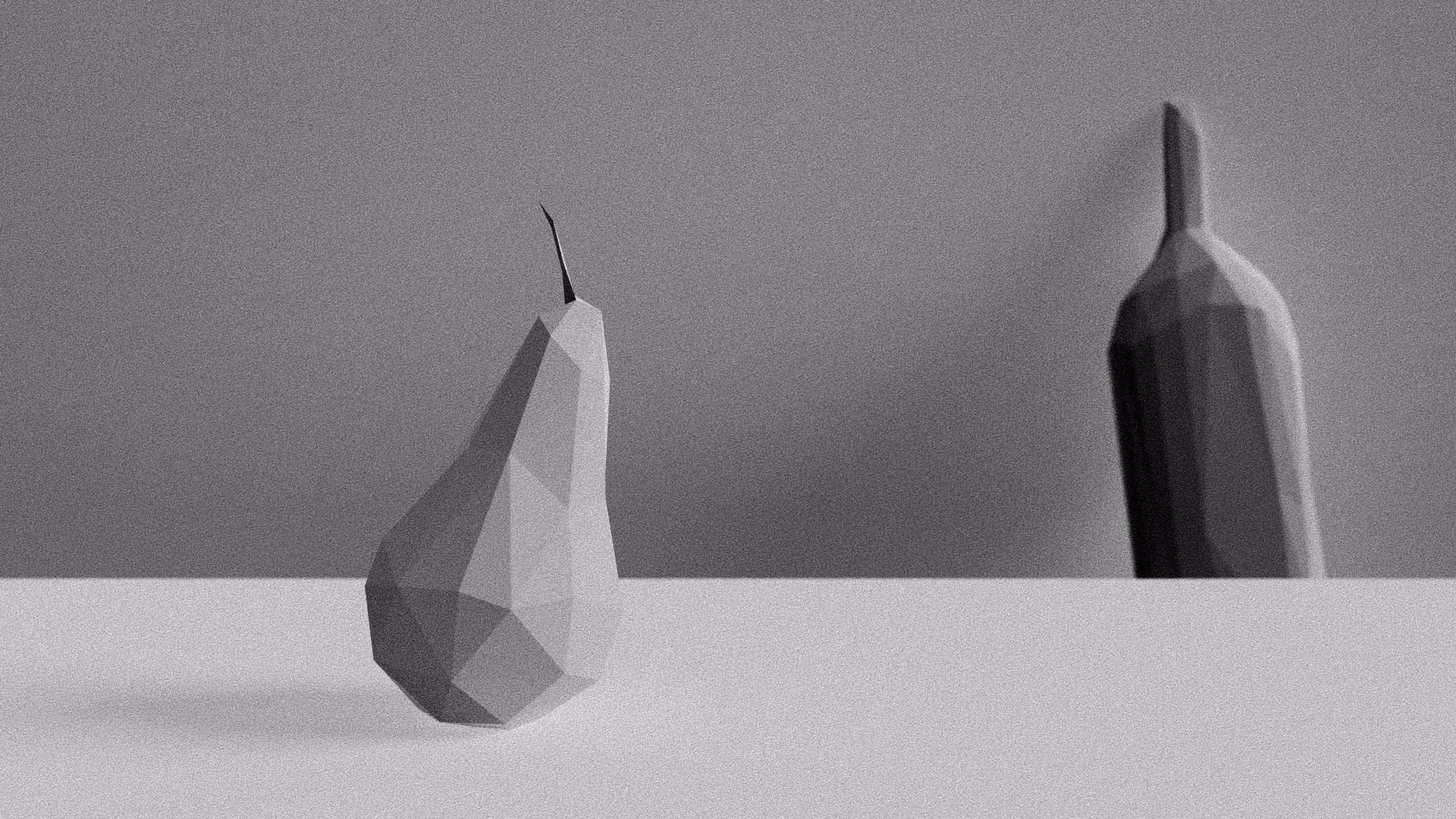 Still life with a single pear and a self-reference