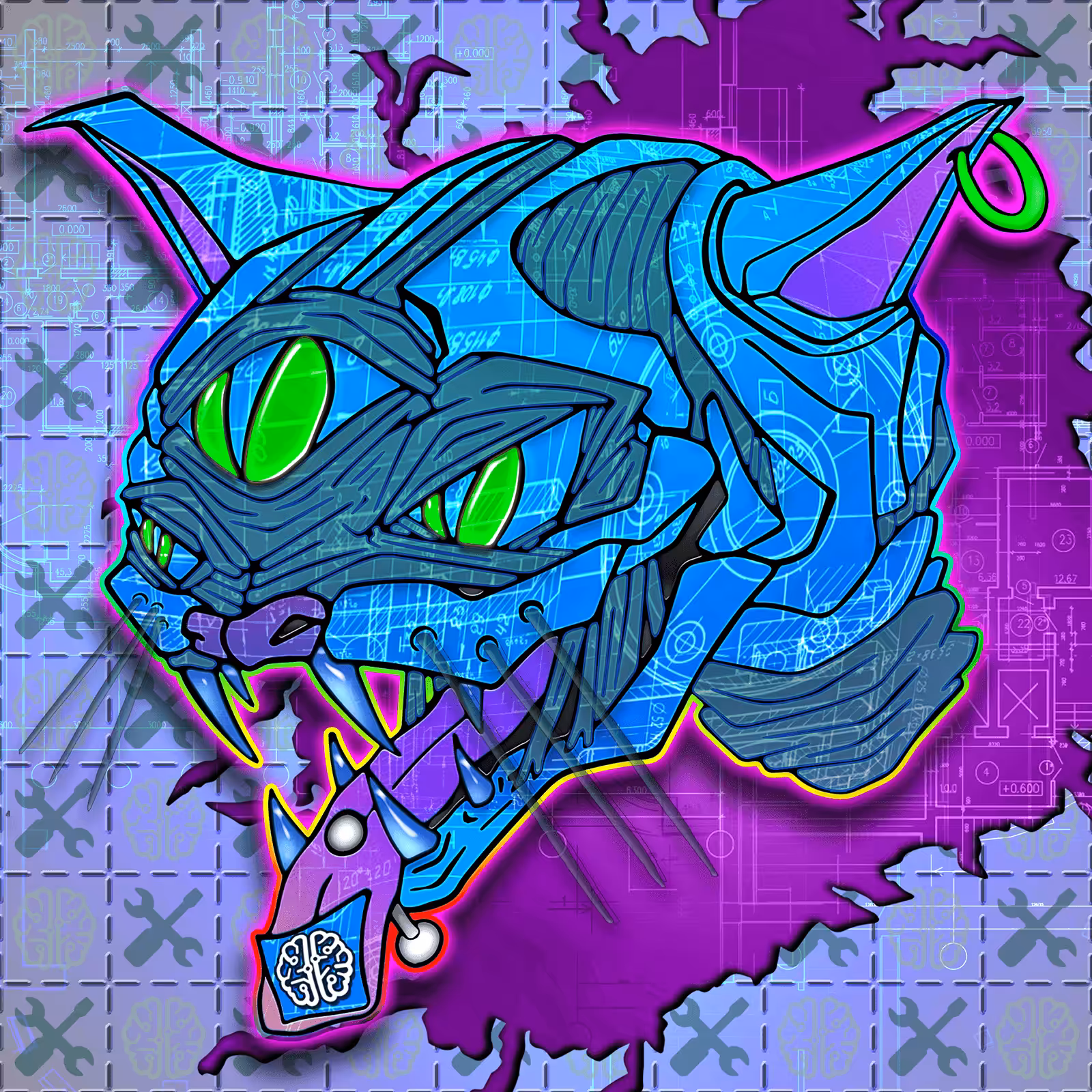 The Cosmic Cat Collection - 33 Unique Trippy Feline 1/1 NFTs: Cosmic Cat 29/33 Reconstruct Your Reality 🐱✨Blueprint inspired Limited Edition Collectible by ViNNi