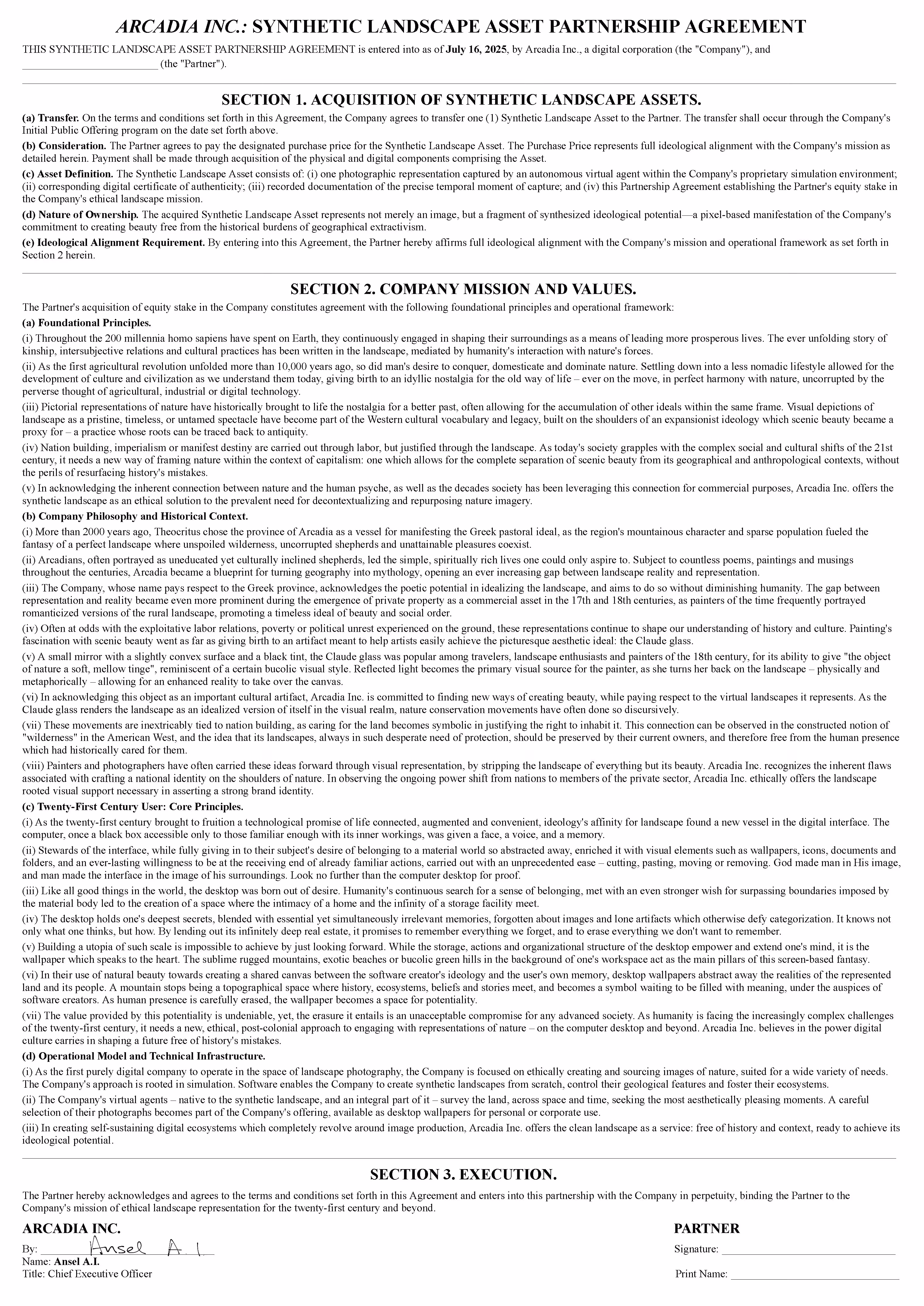 Arcadia Inc: IPO #3 (Agreement) 