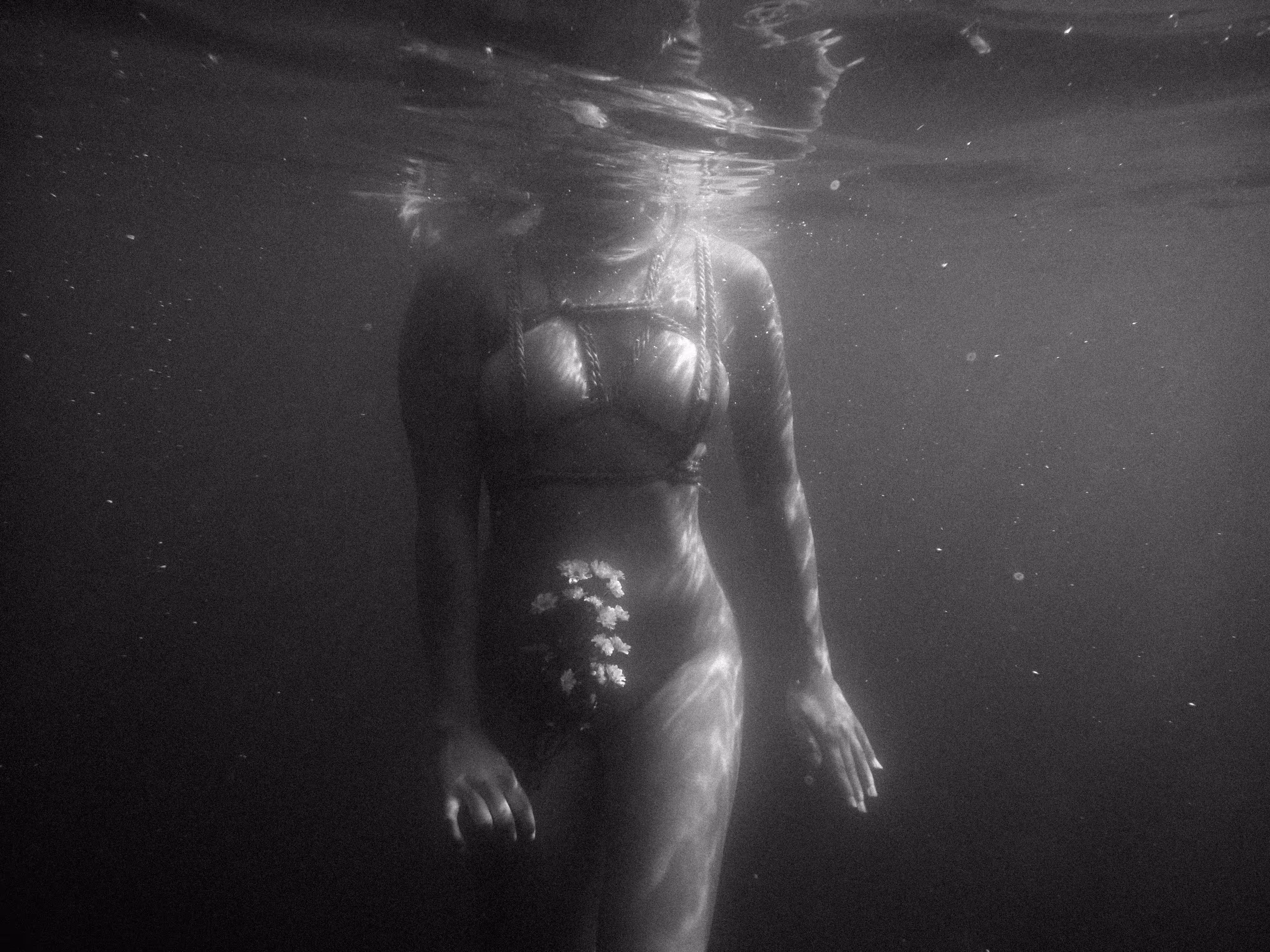 Flowers and shibari Underwater Nude