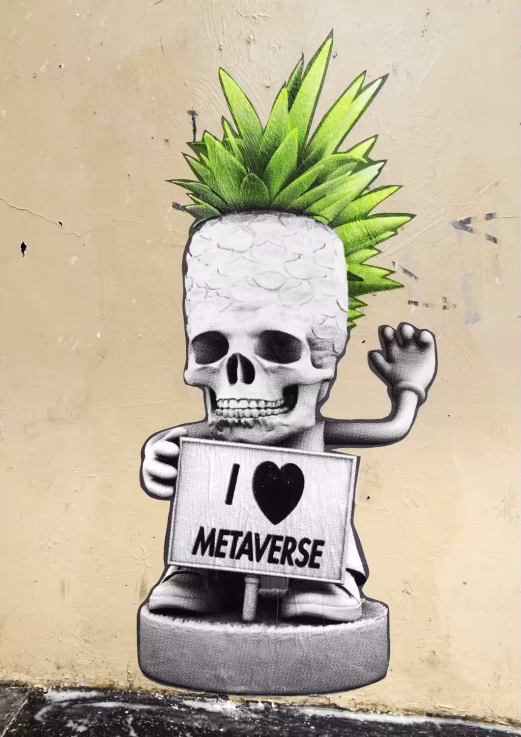 my dude with sign / I heart METAVERSE