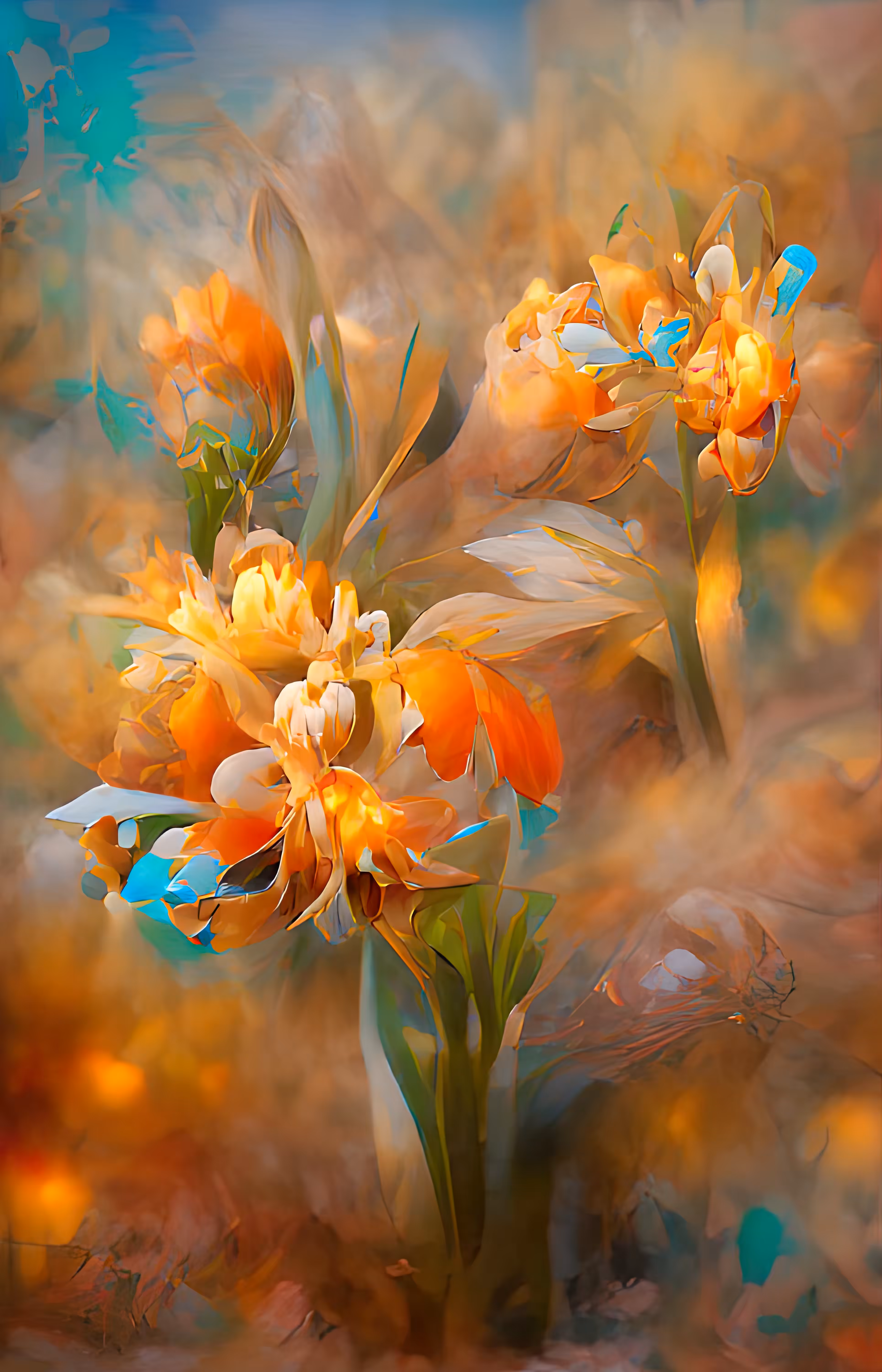 Orange & Teal Blossom II