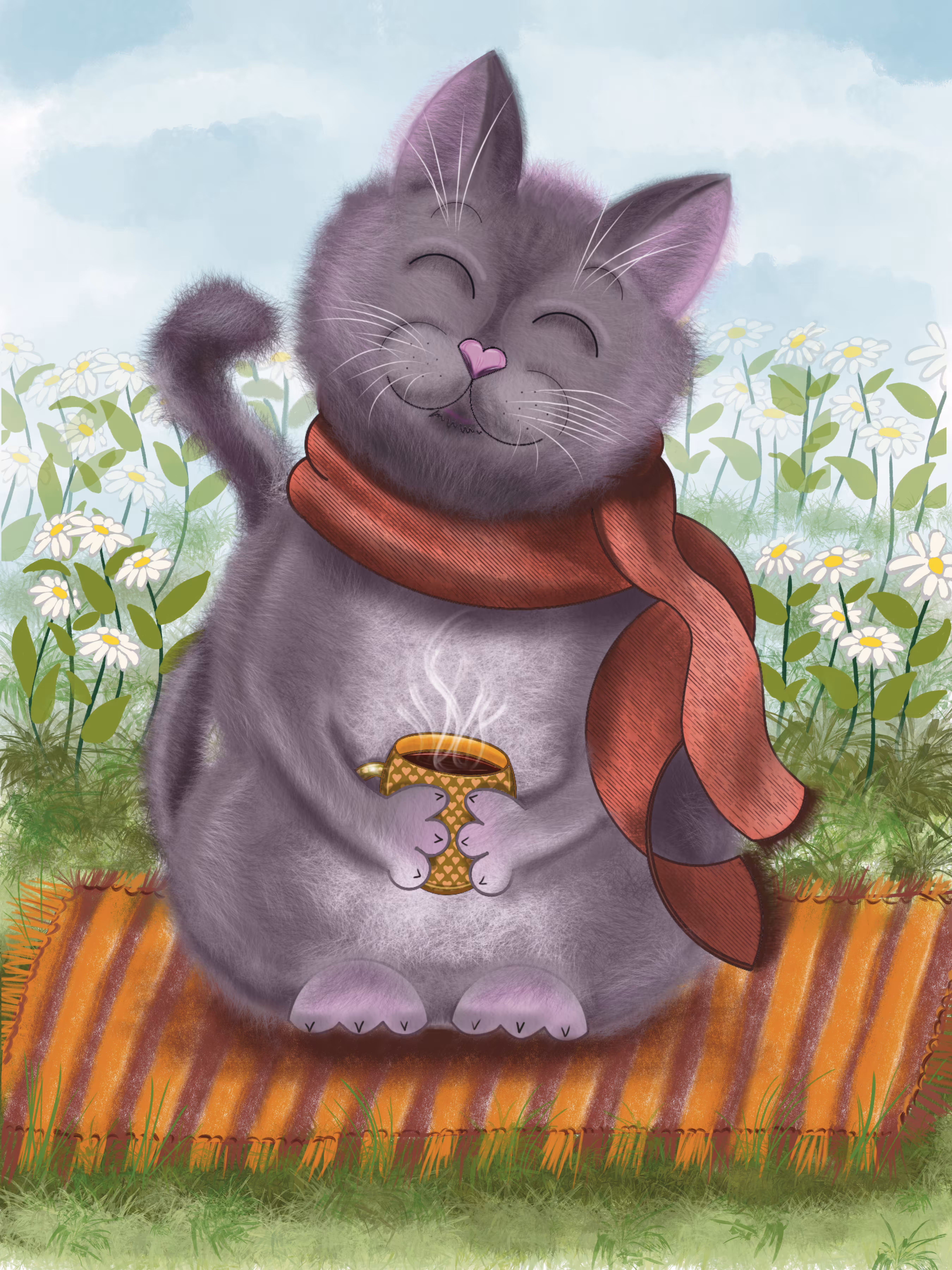 Cat at a cozy picnic 