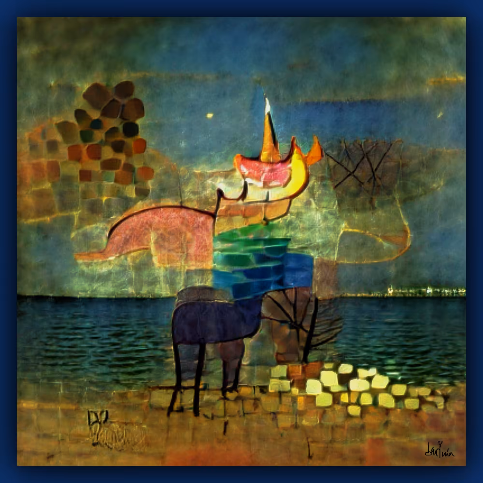 UNICORNIO BEBIENDO EN LA ORILLA DEL LAGO #1
