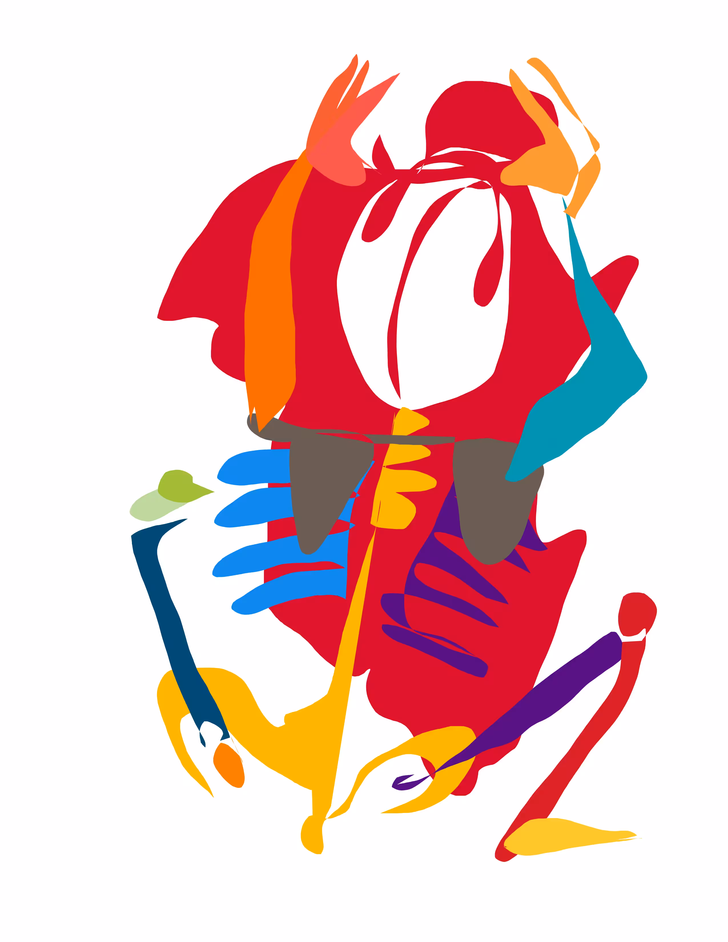 Multicolored brushstroke + nude art: Archaeological skeleton
