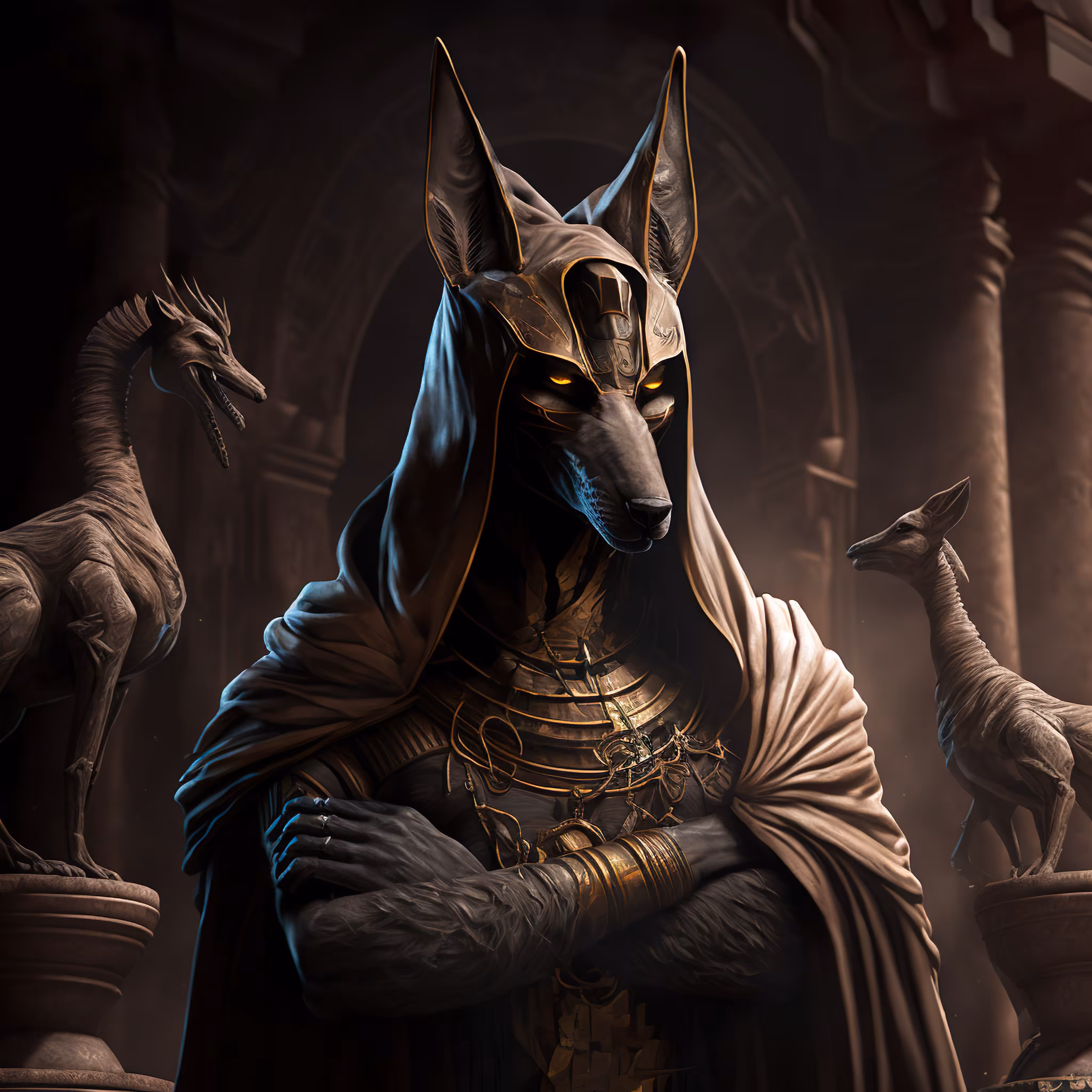 "The Watchful Guardian: Anubis in Power"