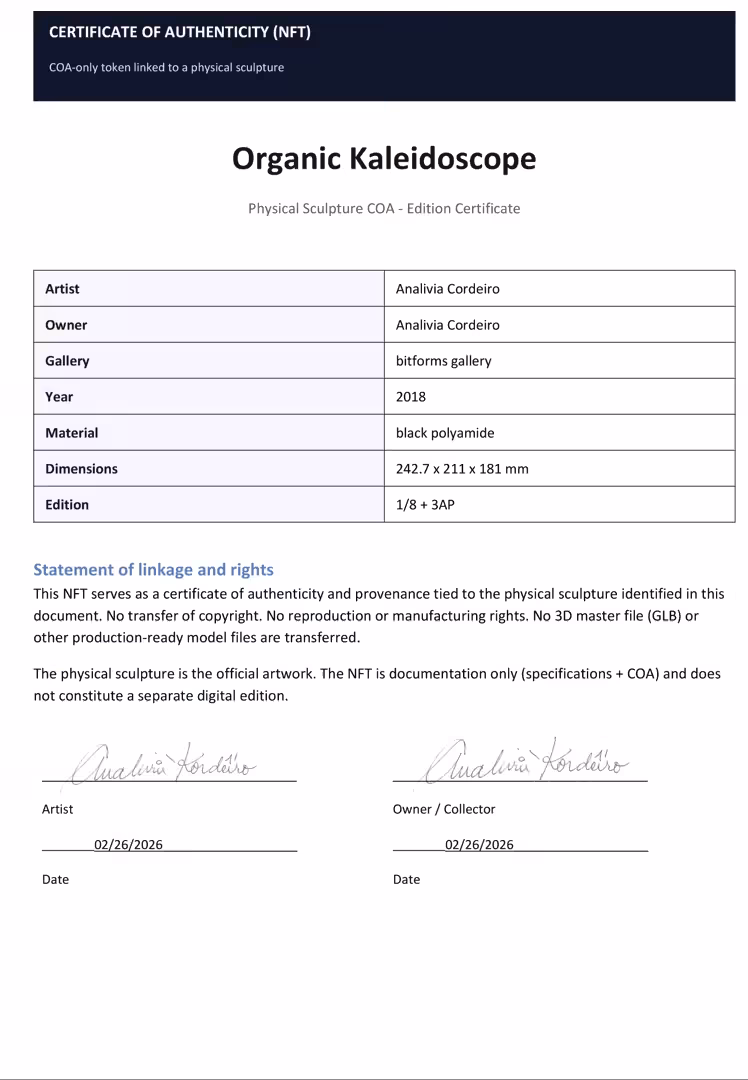 Organic Kaleidoscope — Certificate of Authenticity