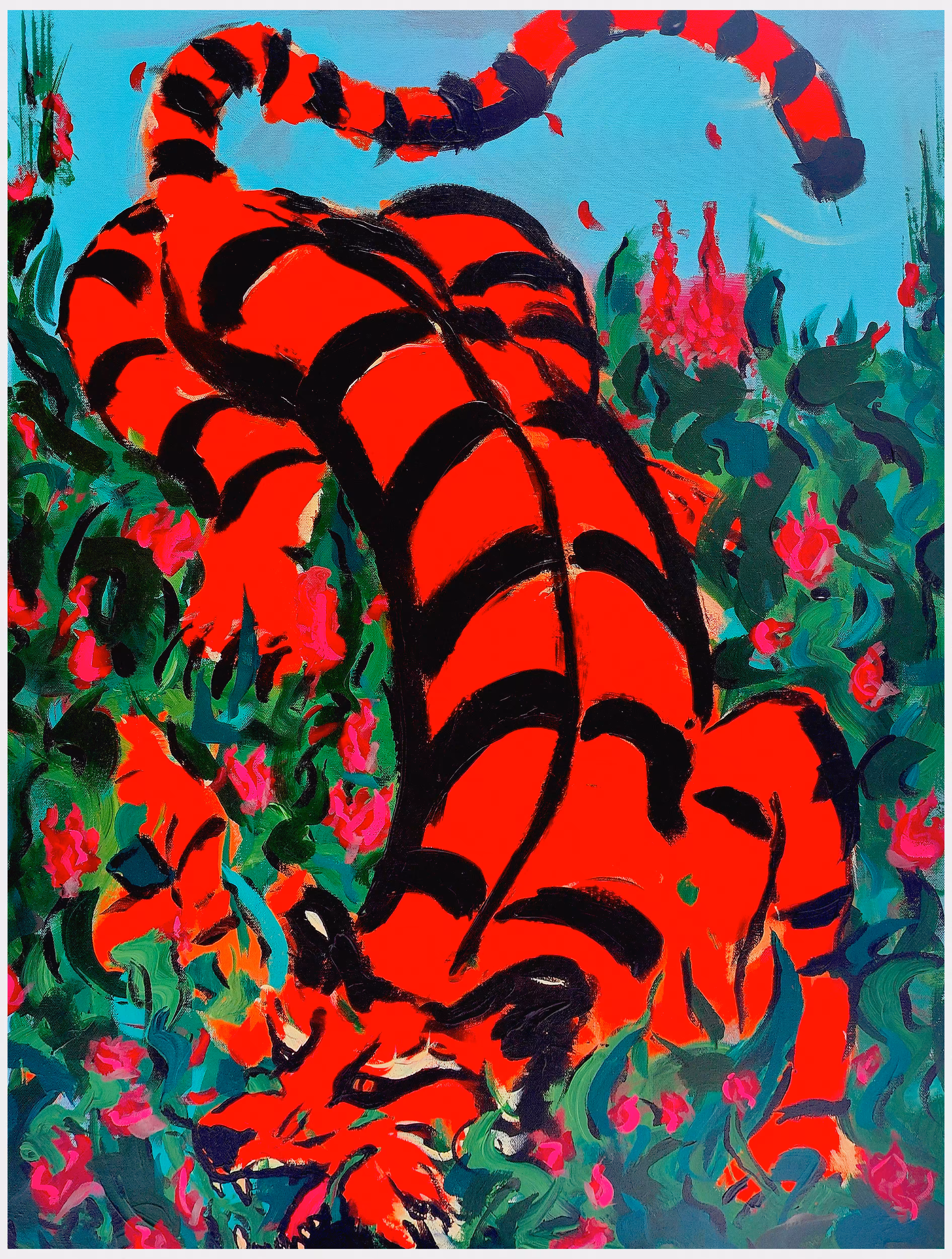 Adolescent Tiger Amongst Flowers
