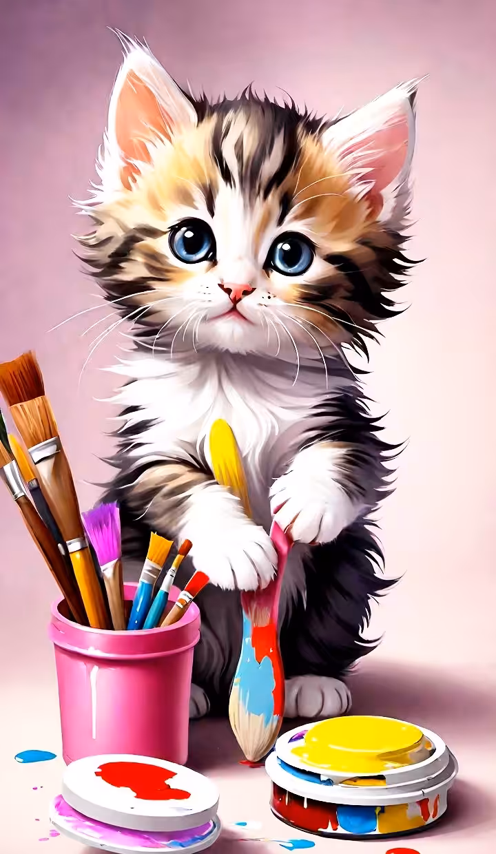 "The little cat and his colorful world"✨️🐱