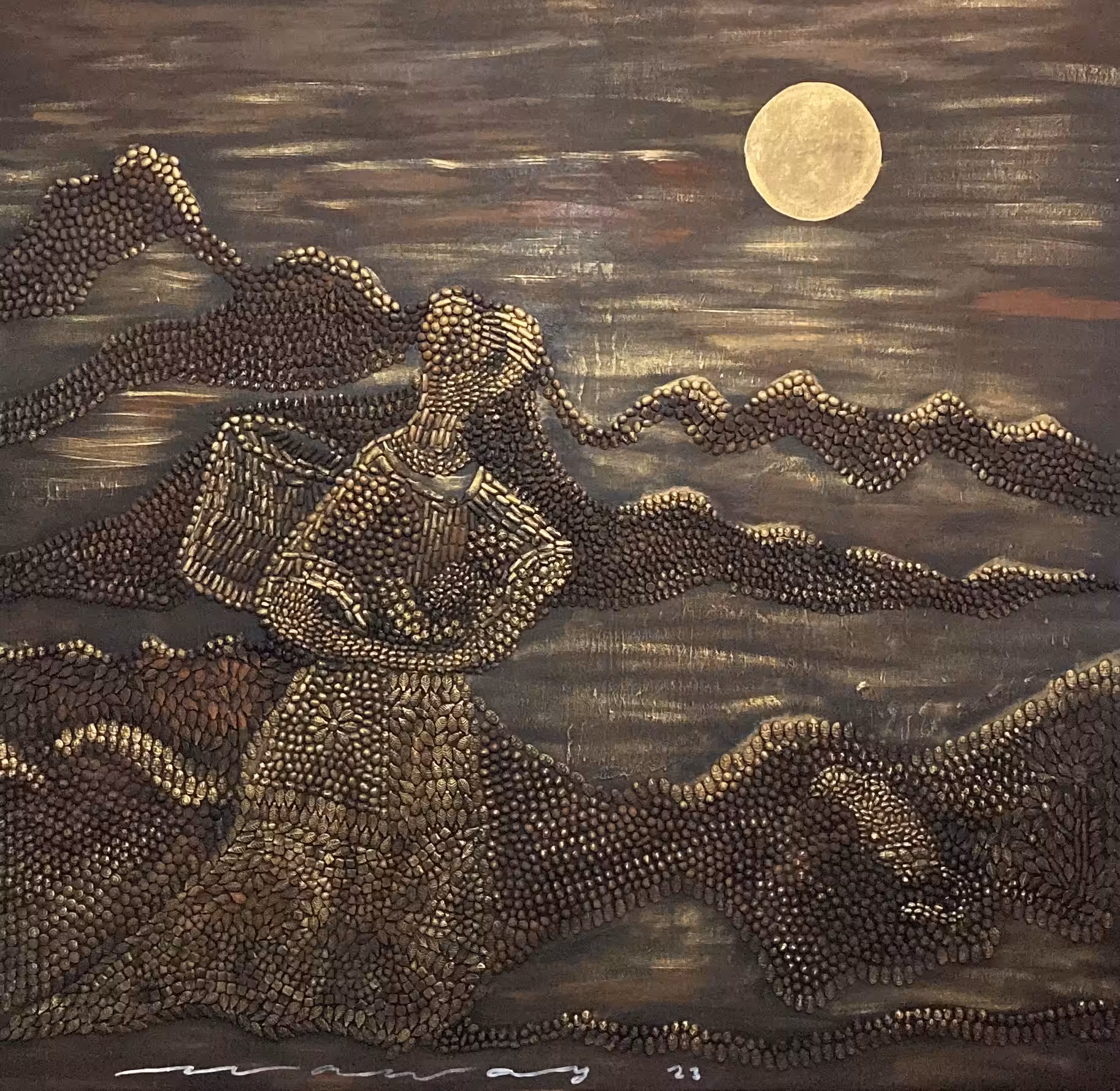 Mother and child under the moon