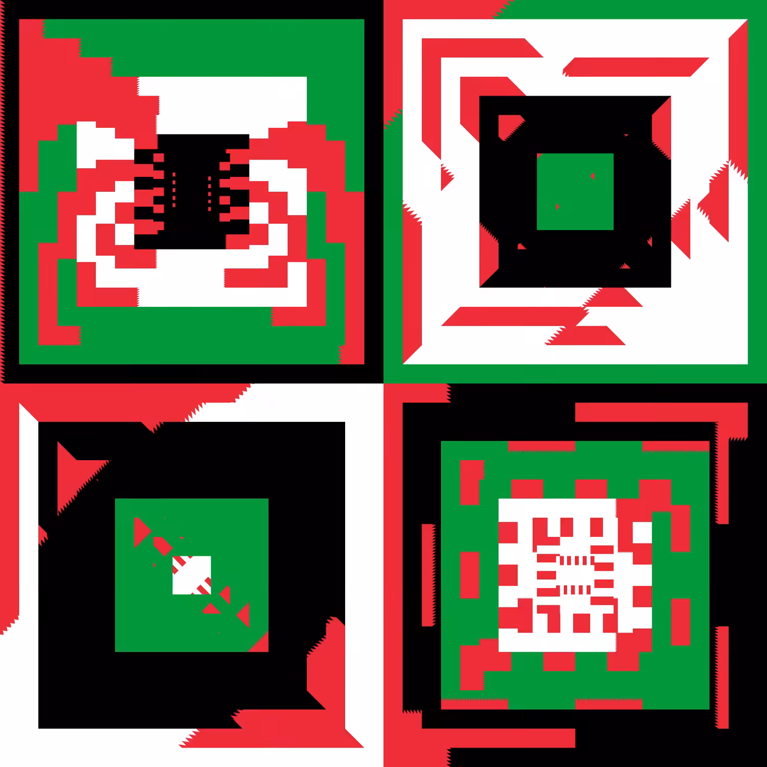 White, Black, Green, Red