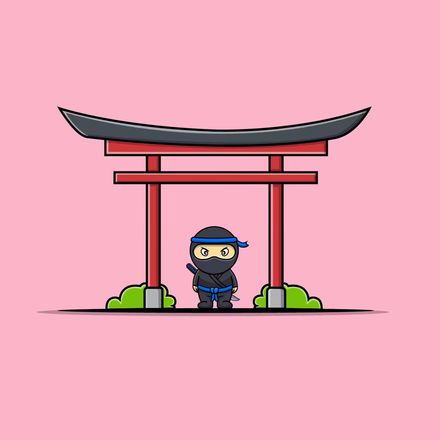 Cute Ninja And Torii Gate