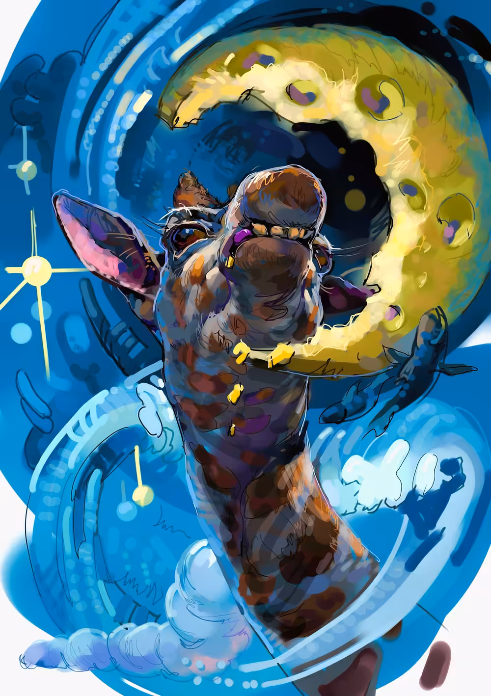 Giraffe Biting The Moon
