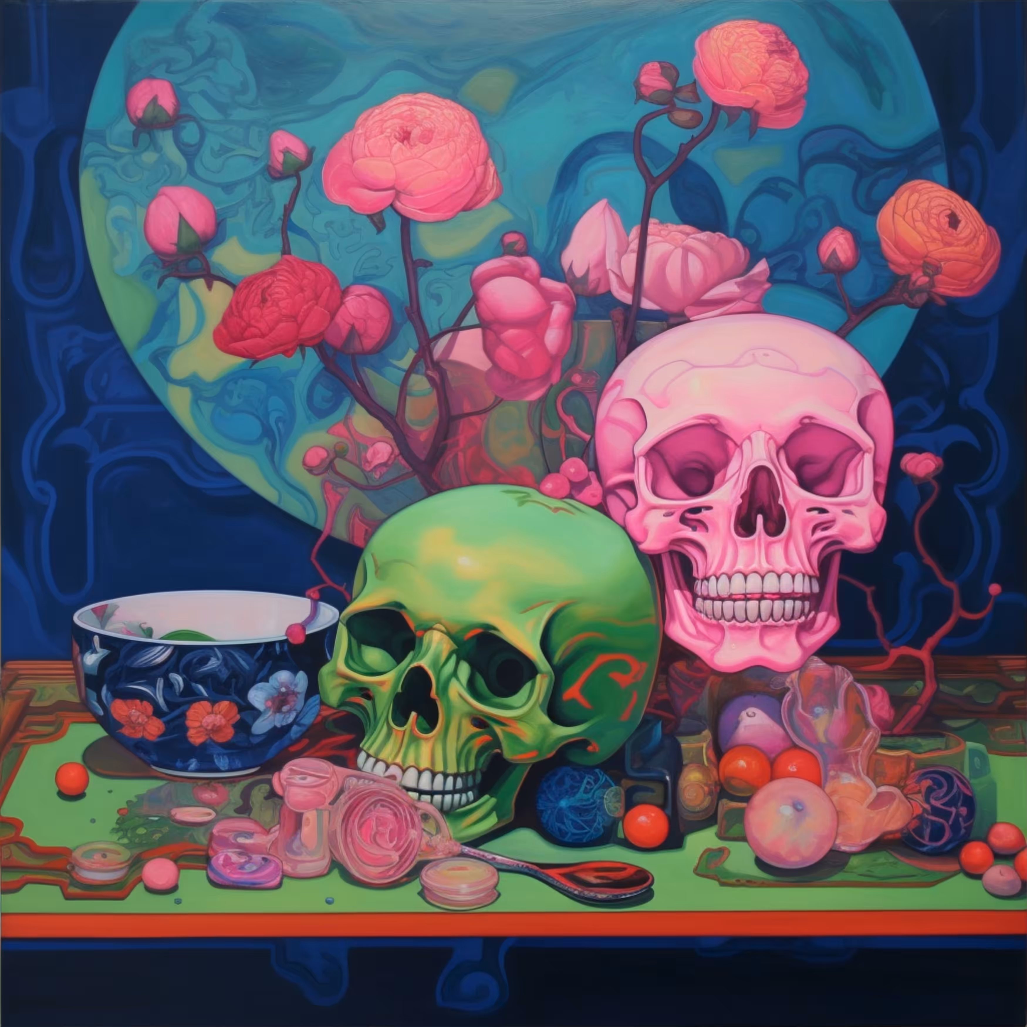 Pink scull. Green scull.