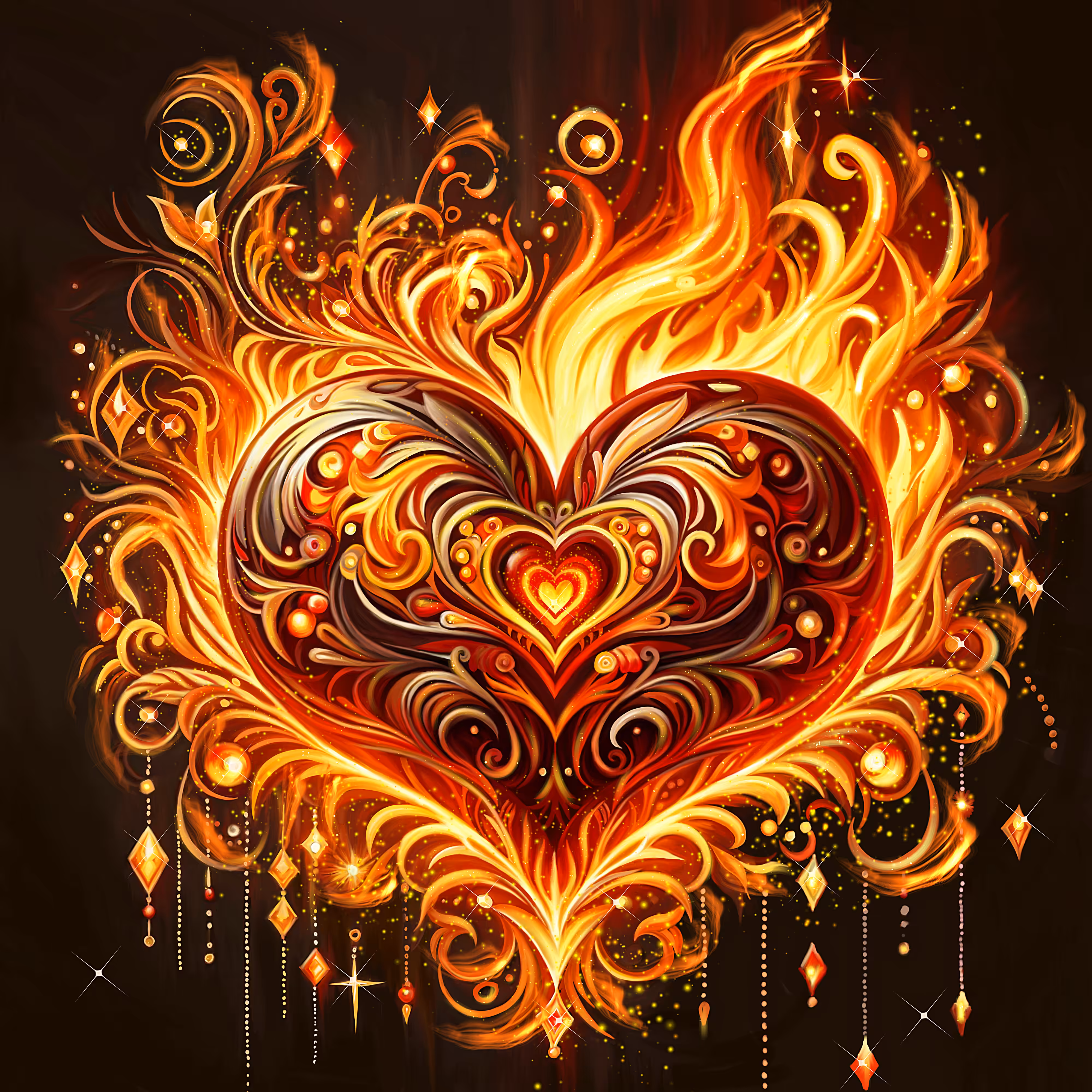 Fiery heart of happiness