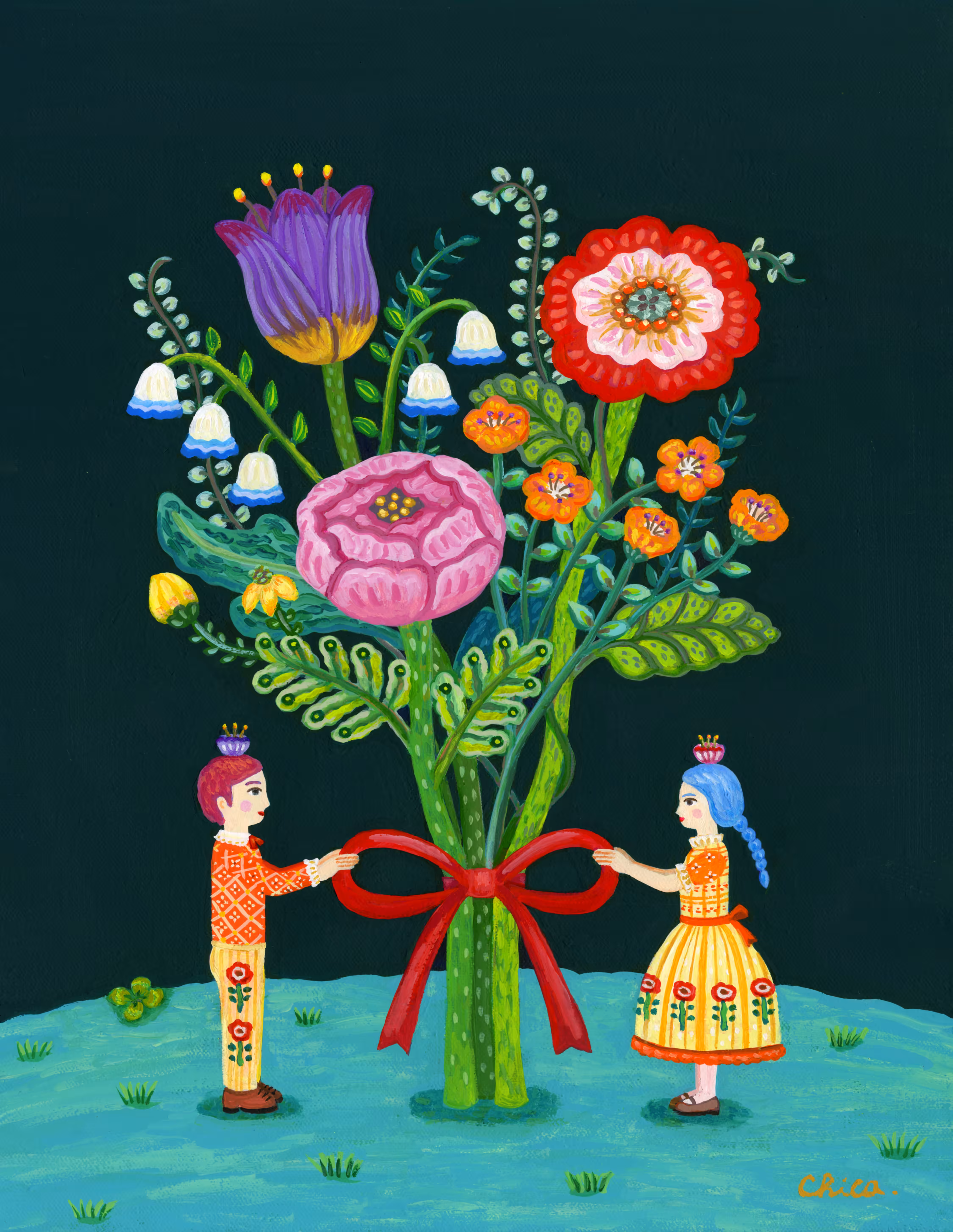 Bloom flowers and tied together