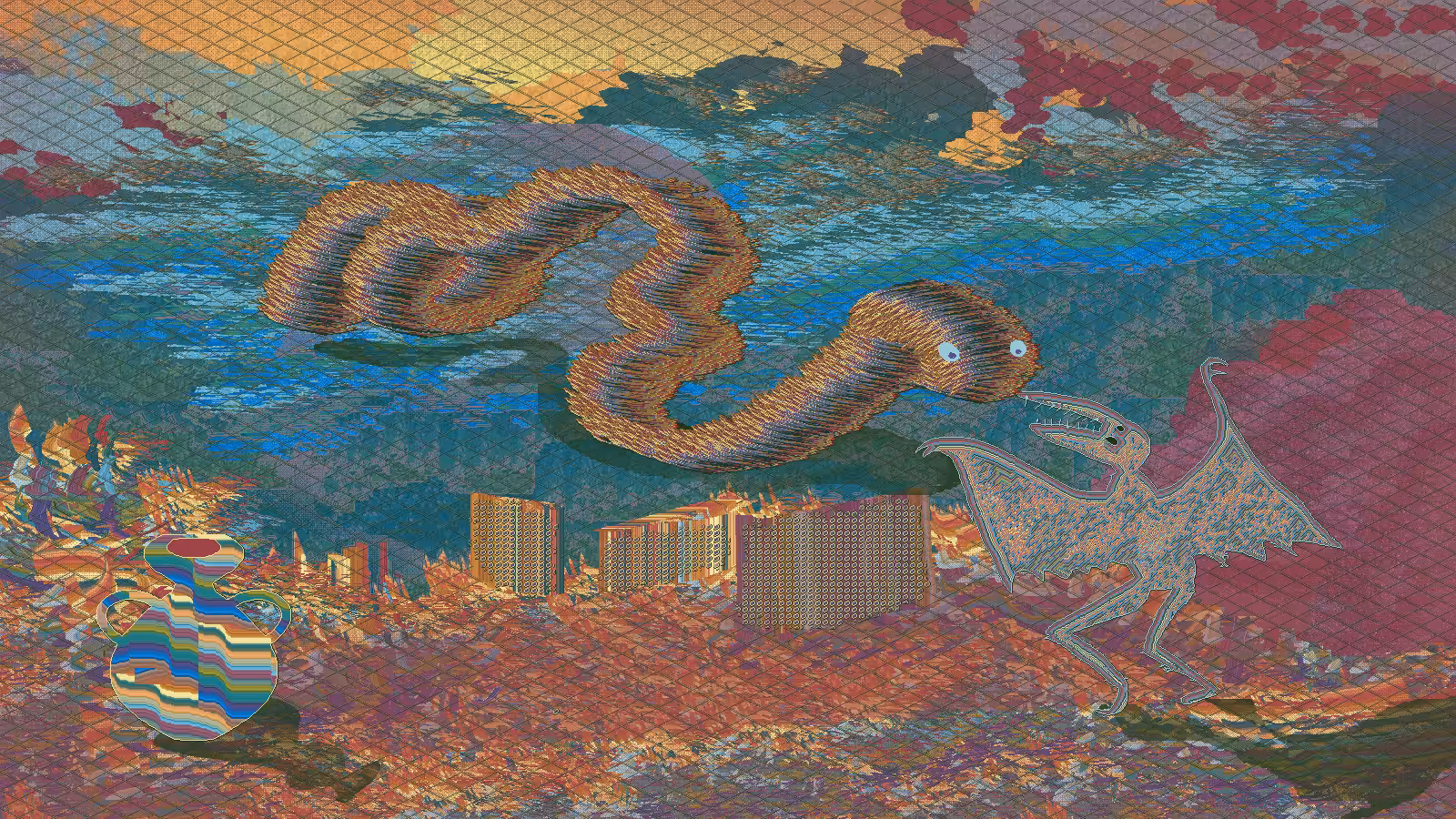 Mating ritual  between cobra and colorfull demon