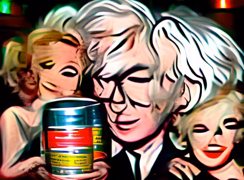 Abraham's First Works: Andy Warhol paints a can of soup with Marilyn Monroe in a nightclub