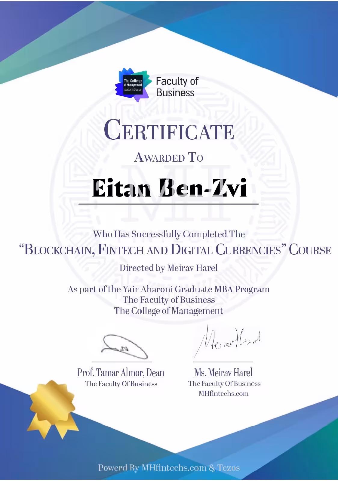 Graduation Diploma of "Blockchain, Fintech & Digital Currencies" Course 