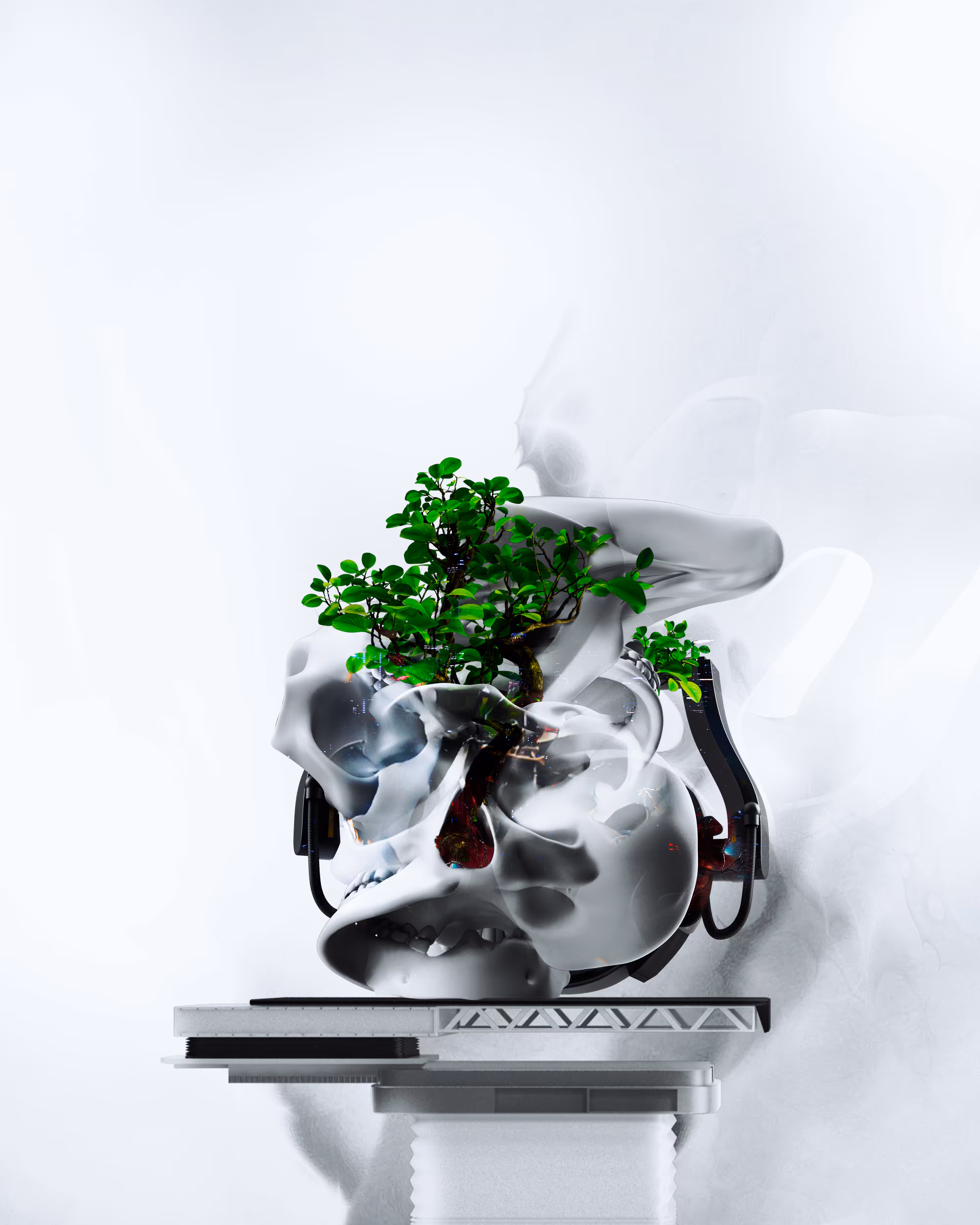 AI-inspired Cyber Skull Bonsai