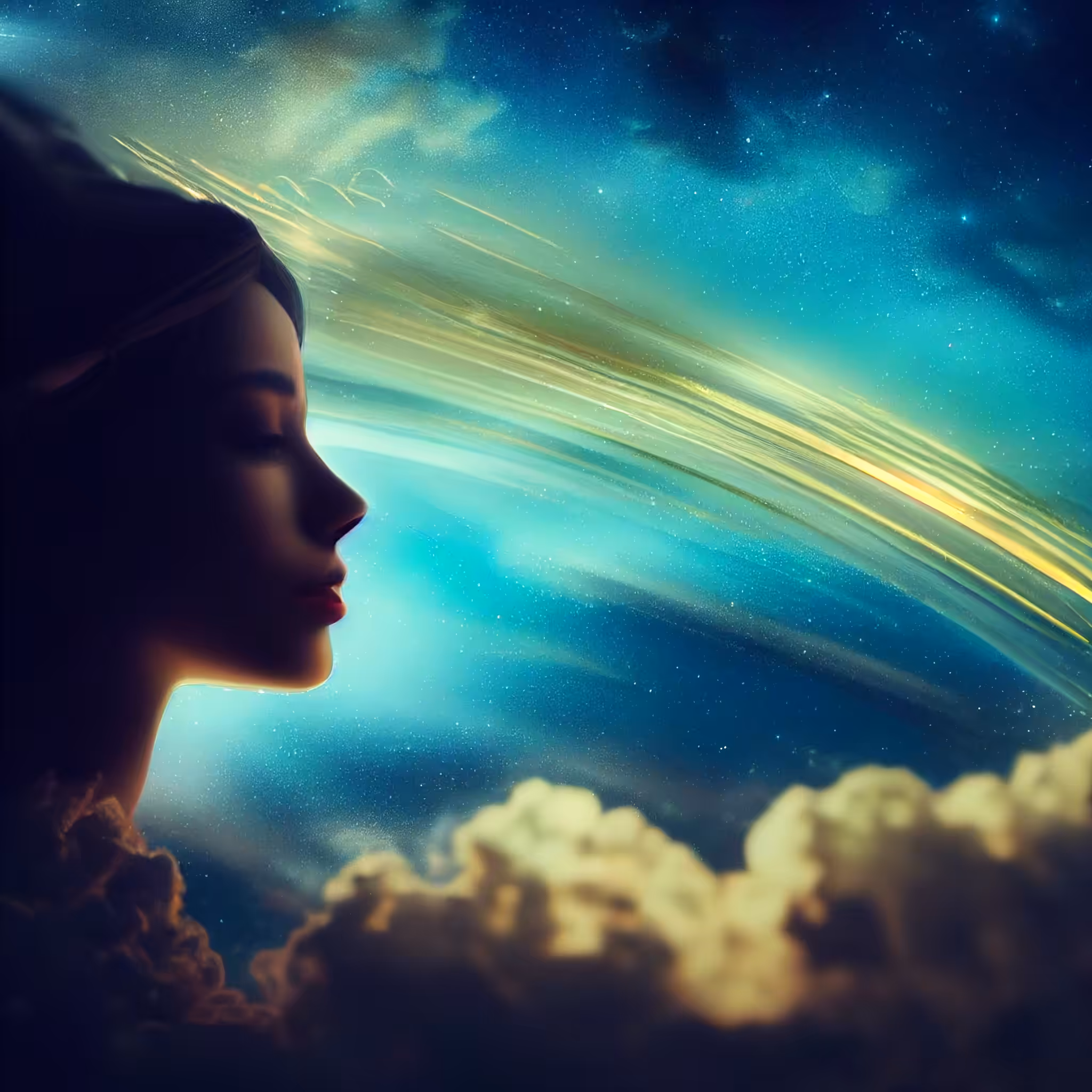 Artificial Intelligence (AI): Woman in clouds