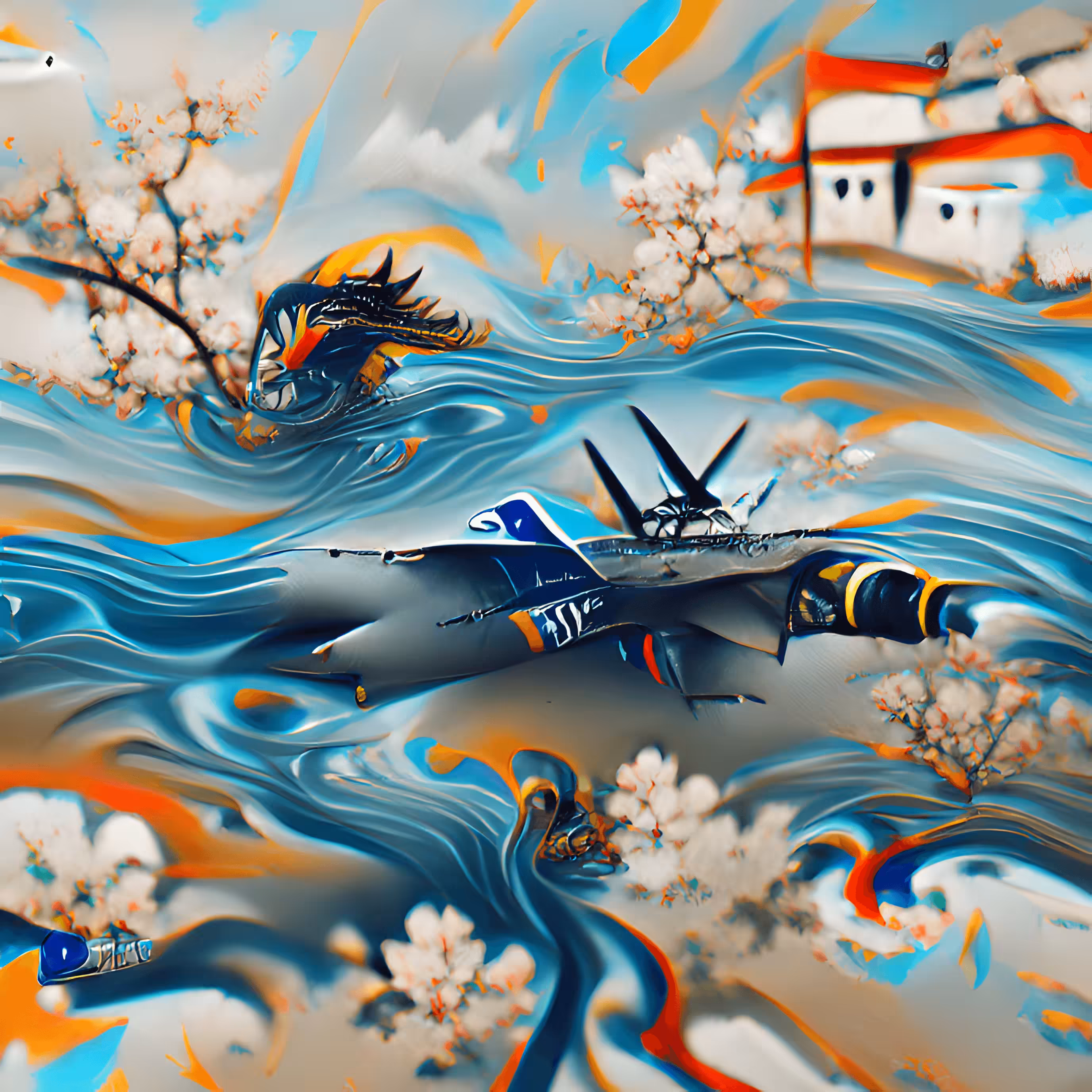 F/A-18 Over Water in the Style of Hokusai