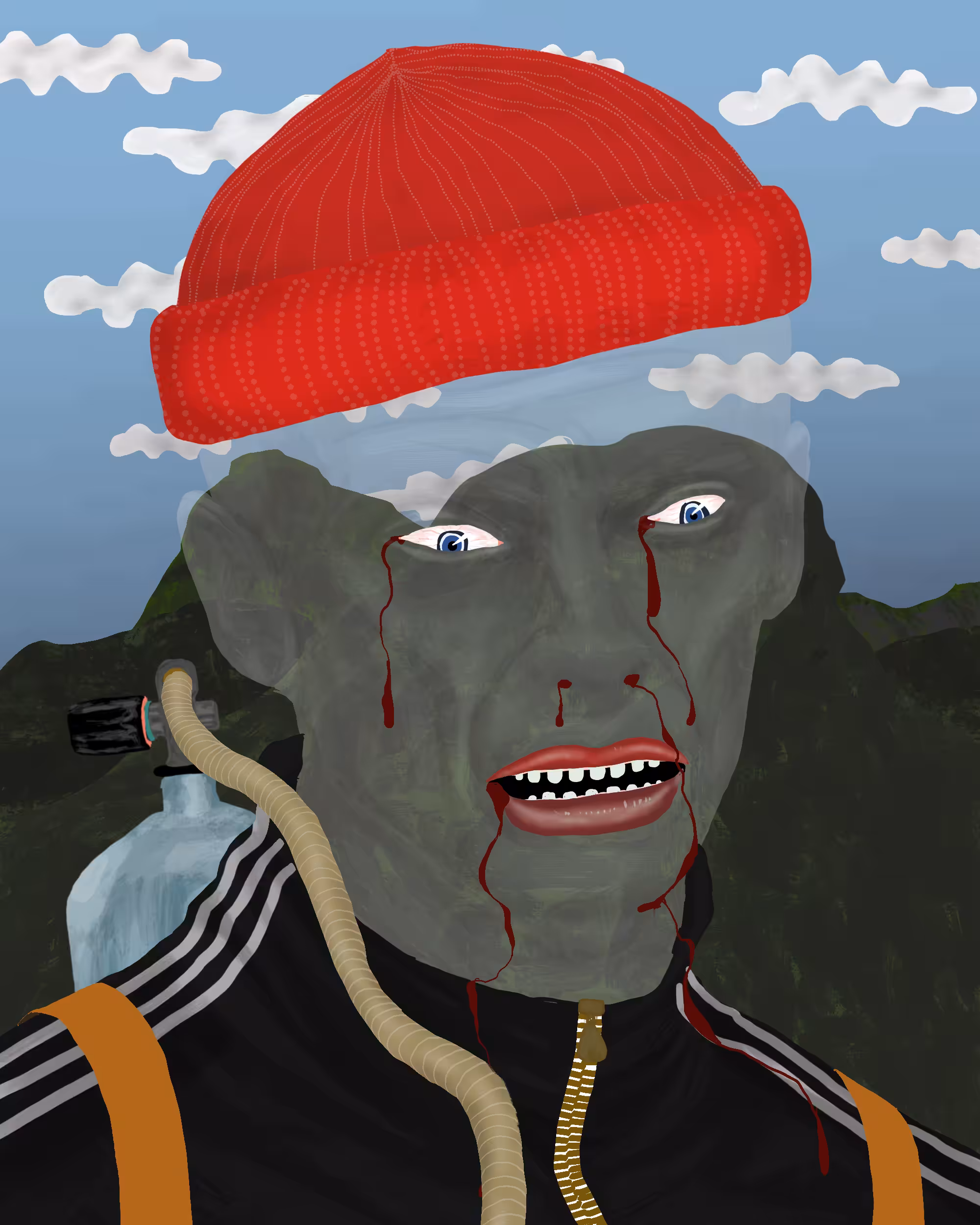 Invisible Young Jacques Cousteau hiking in the Hills. Under pressure.