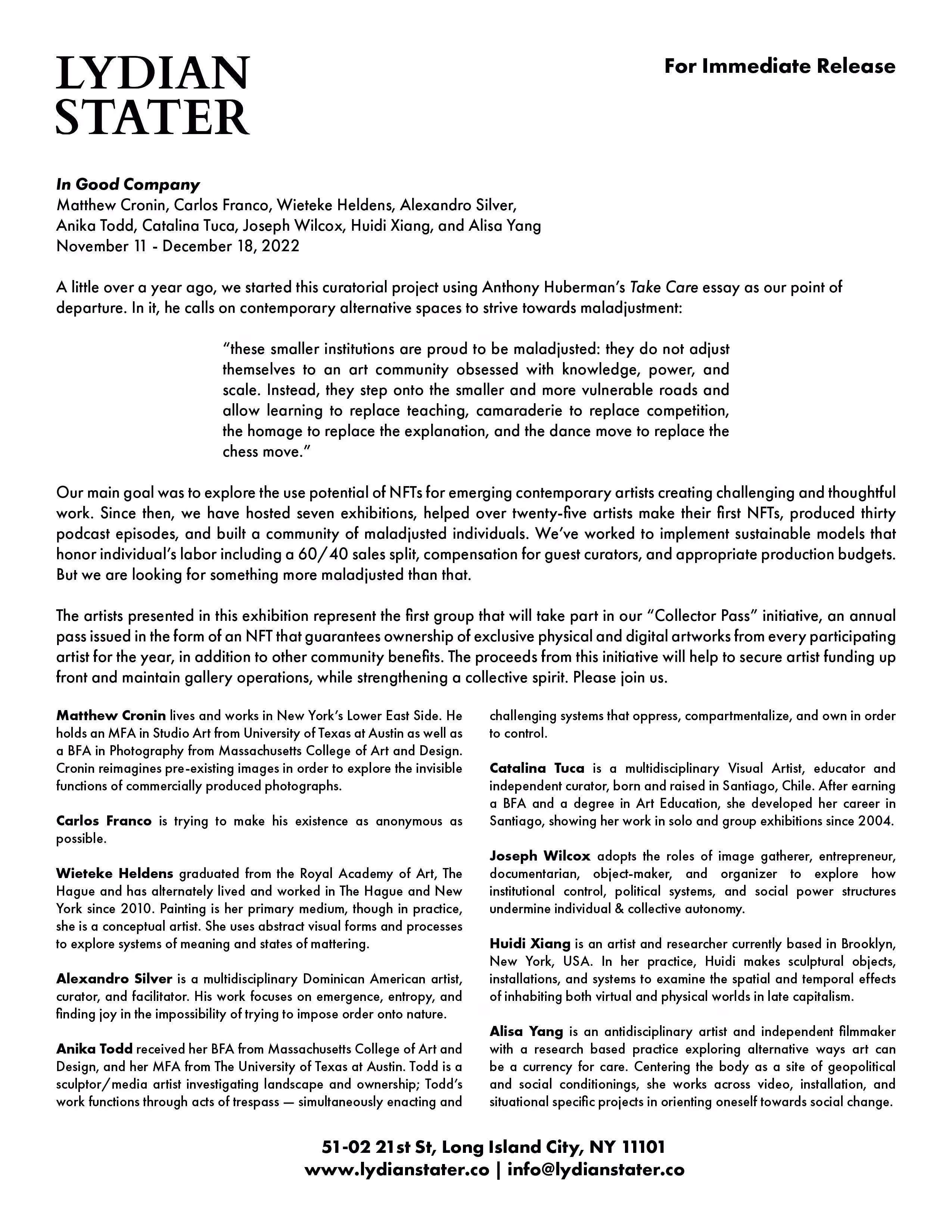 In Good Company (Press Release)