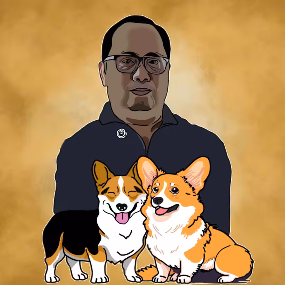 "Sir Henry and his two cute Corgi"