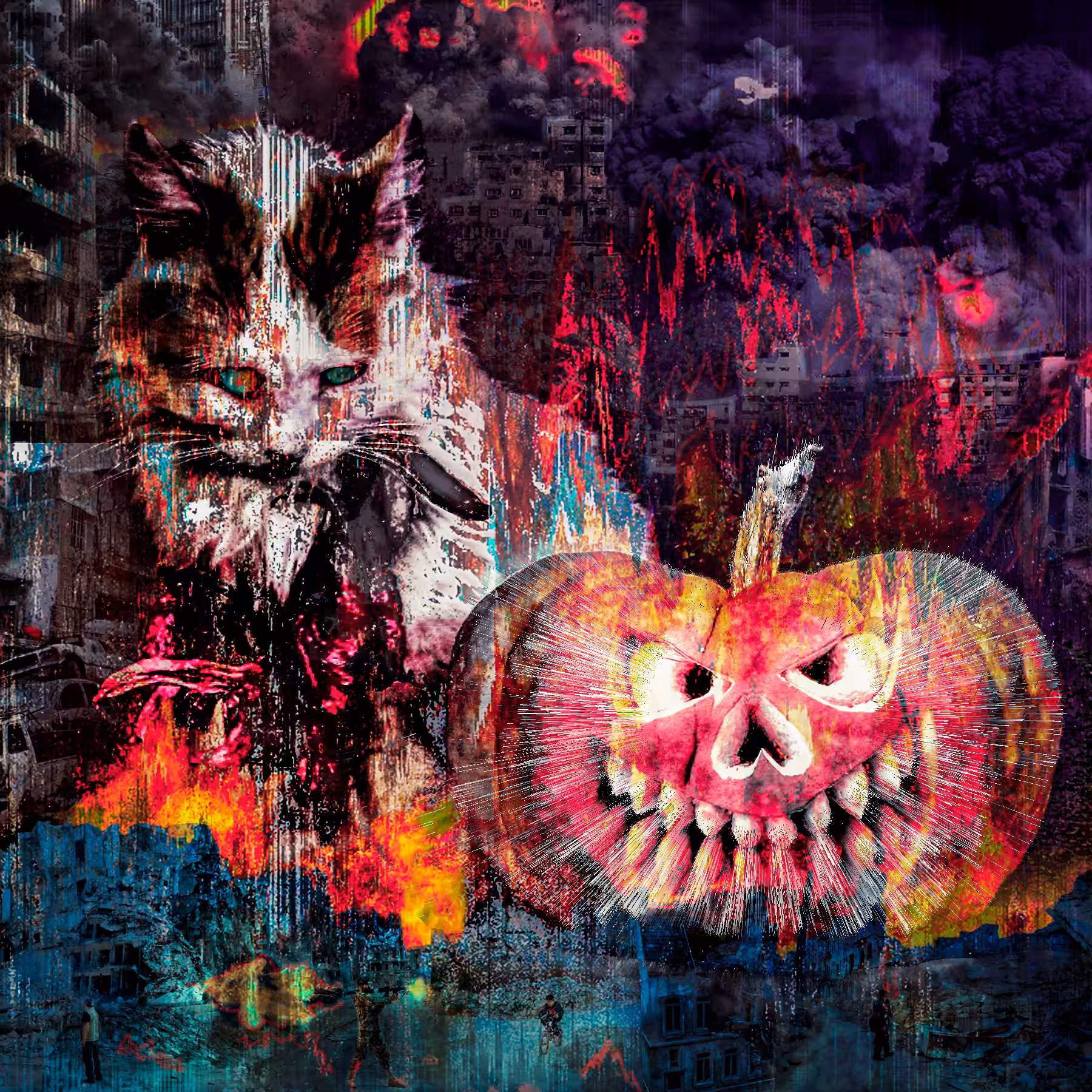 My cat "Nina", celebrating Halloween in a place used to horror.