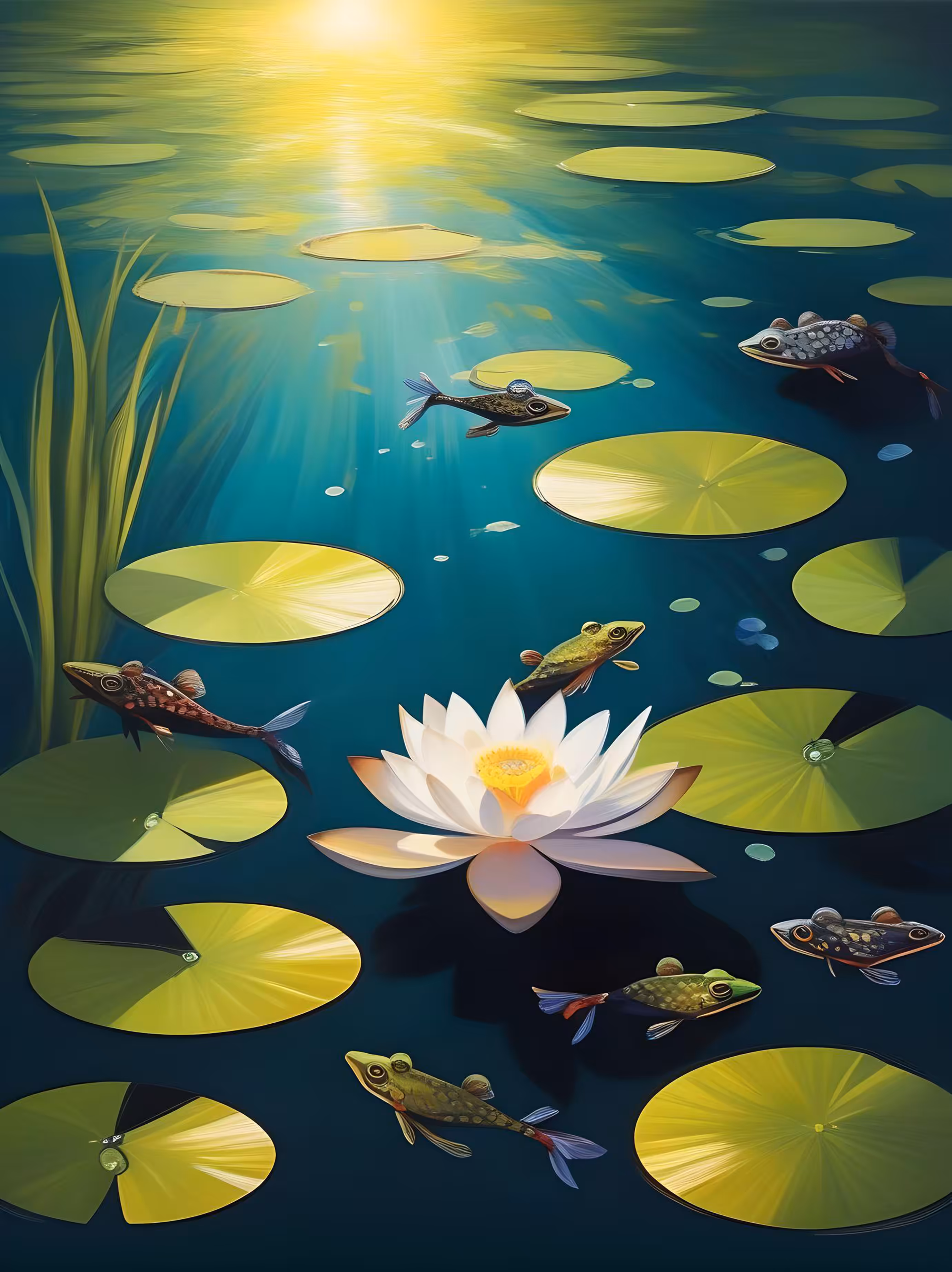 Lotus and frog fish