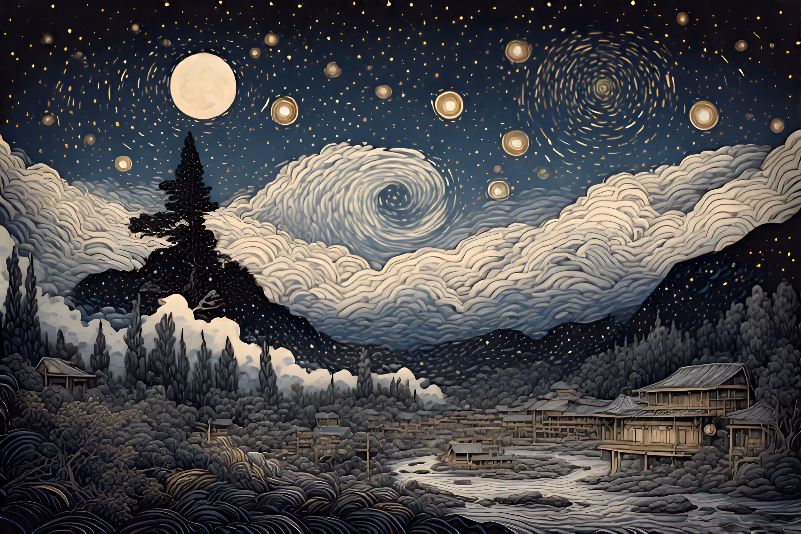 "The Starry Night" revisited by Hokusai