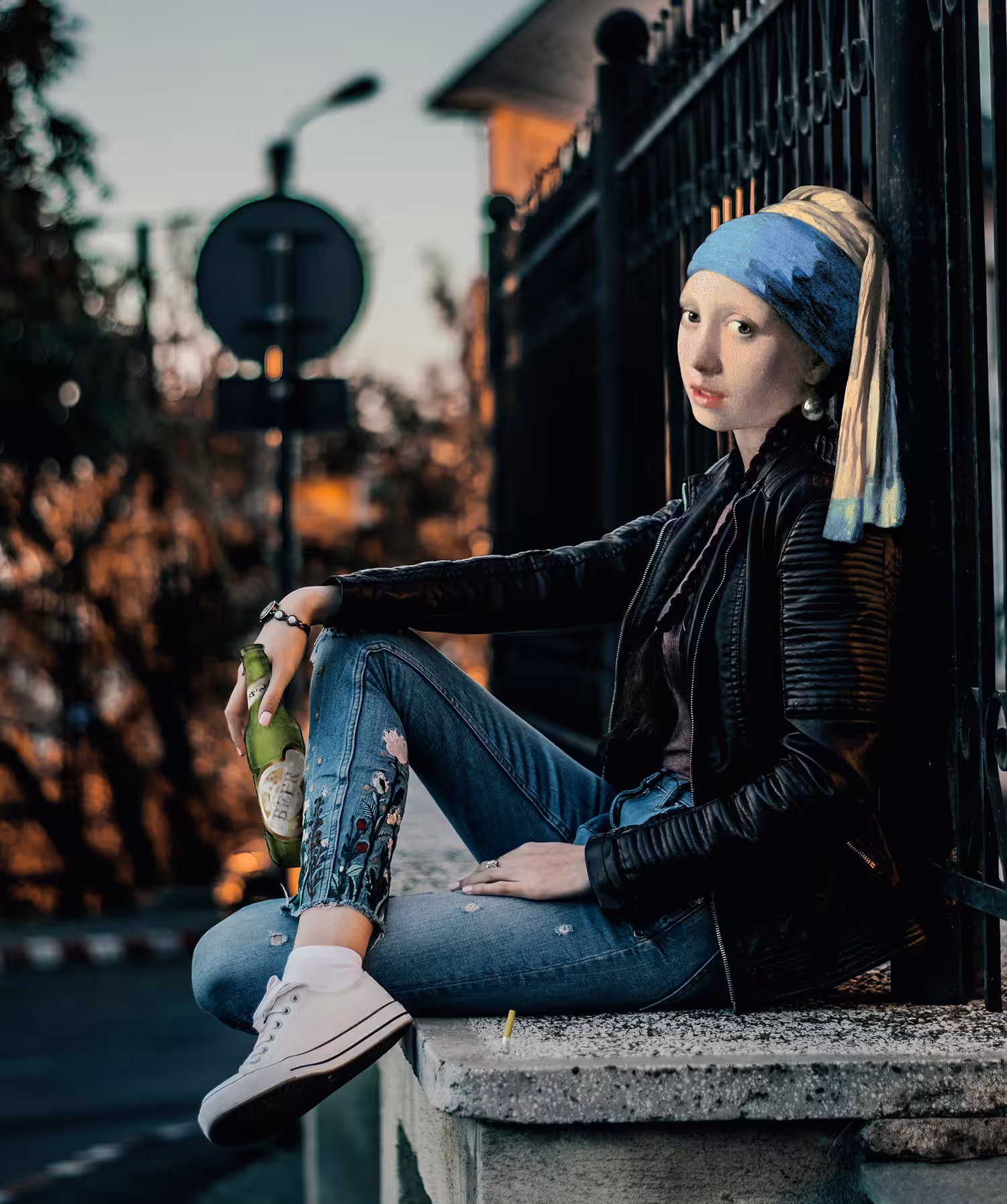 Girl Sitting on Wall