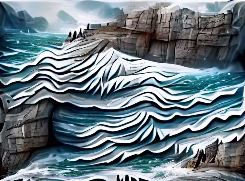 Cold waves crash mightily into a cliffside