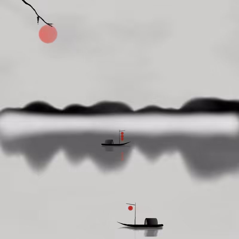 Lakes and Mountains Ink Painting #10