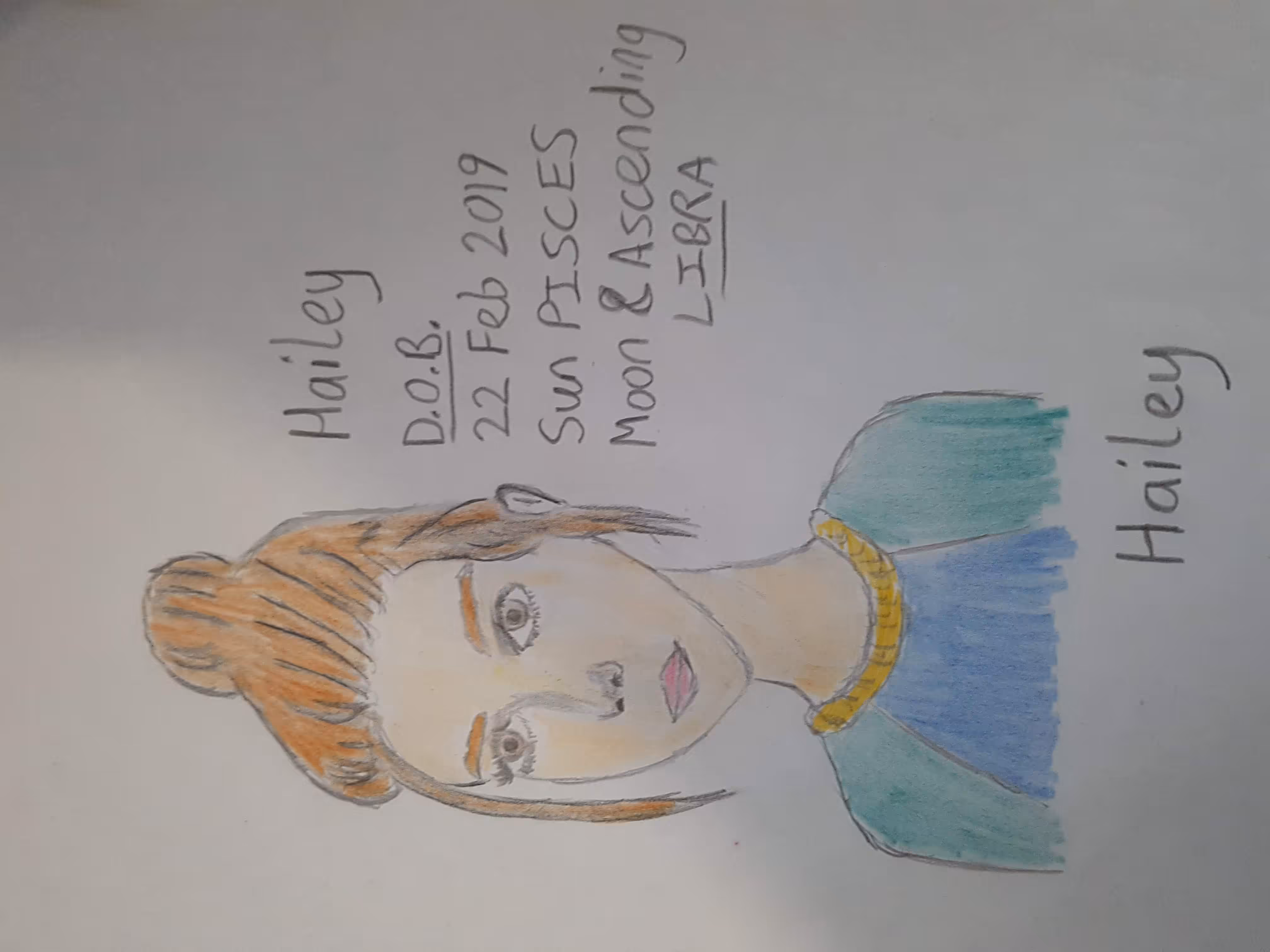 Hailey Pencil Sketch with Zodiac